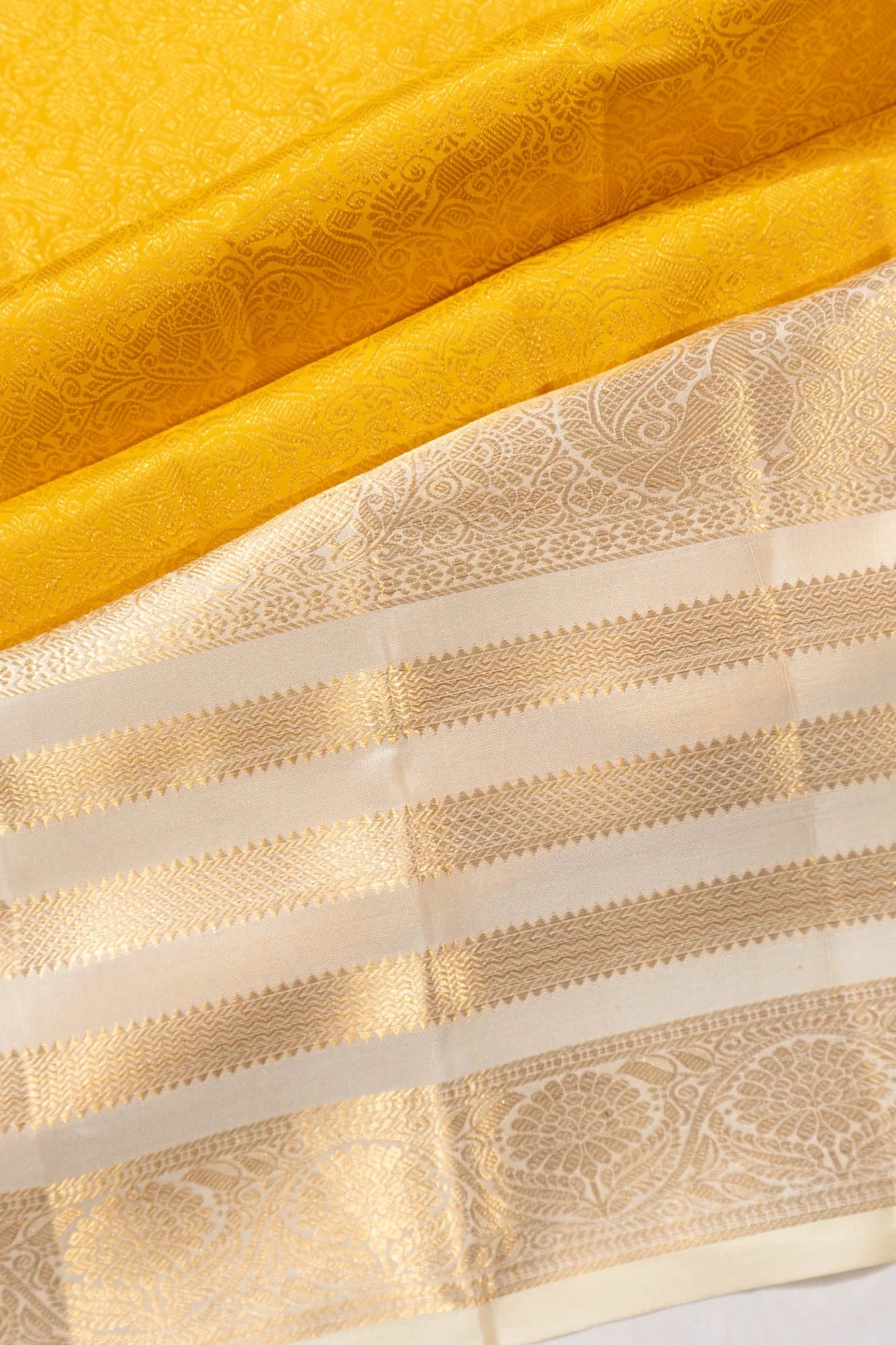 Kanchipuram Silk Brocade Yellow Saree