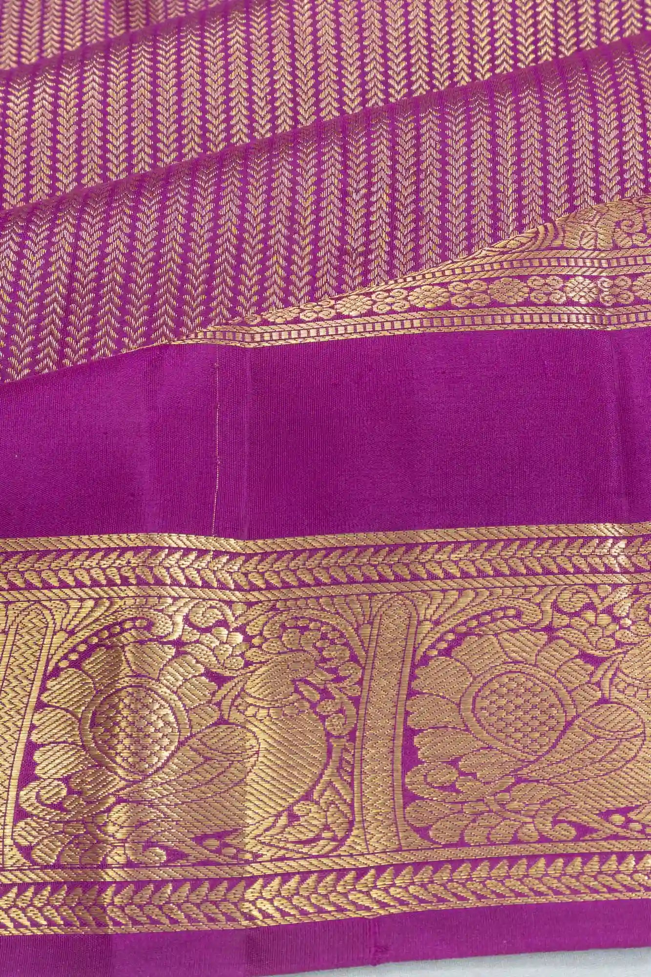 Kanchipuram Silk Brocade Purple Saree With Rettai Pattu Border