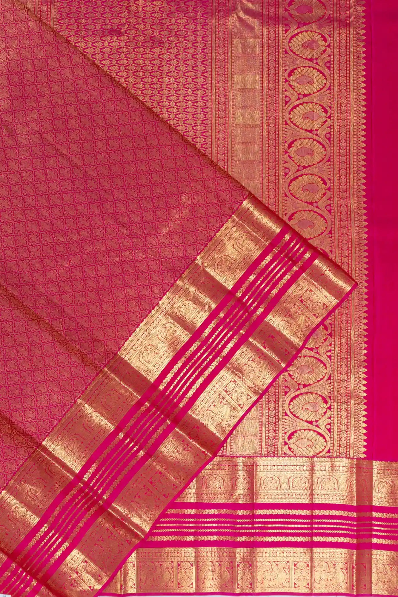 Kanchipuram Silk Brocade Rani Pink Saree