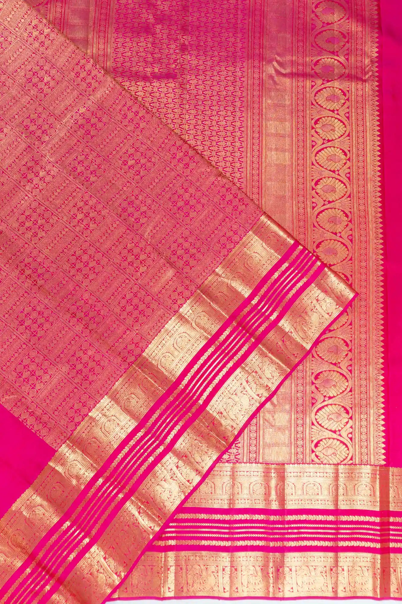 Kanchipuram Silk Brocade Rani Pink Saree
