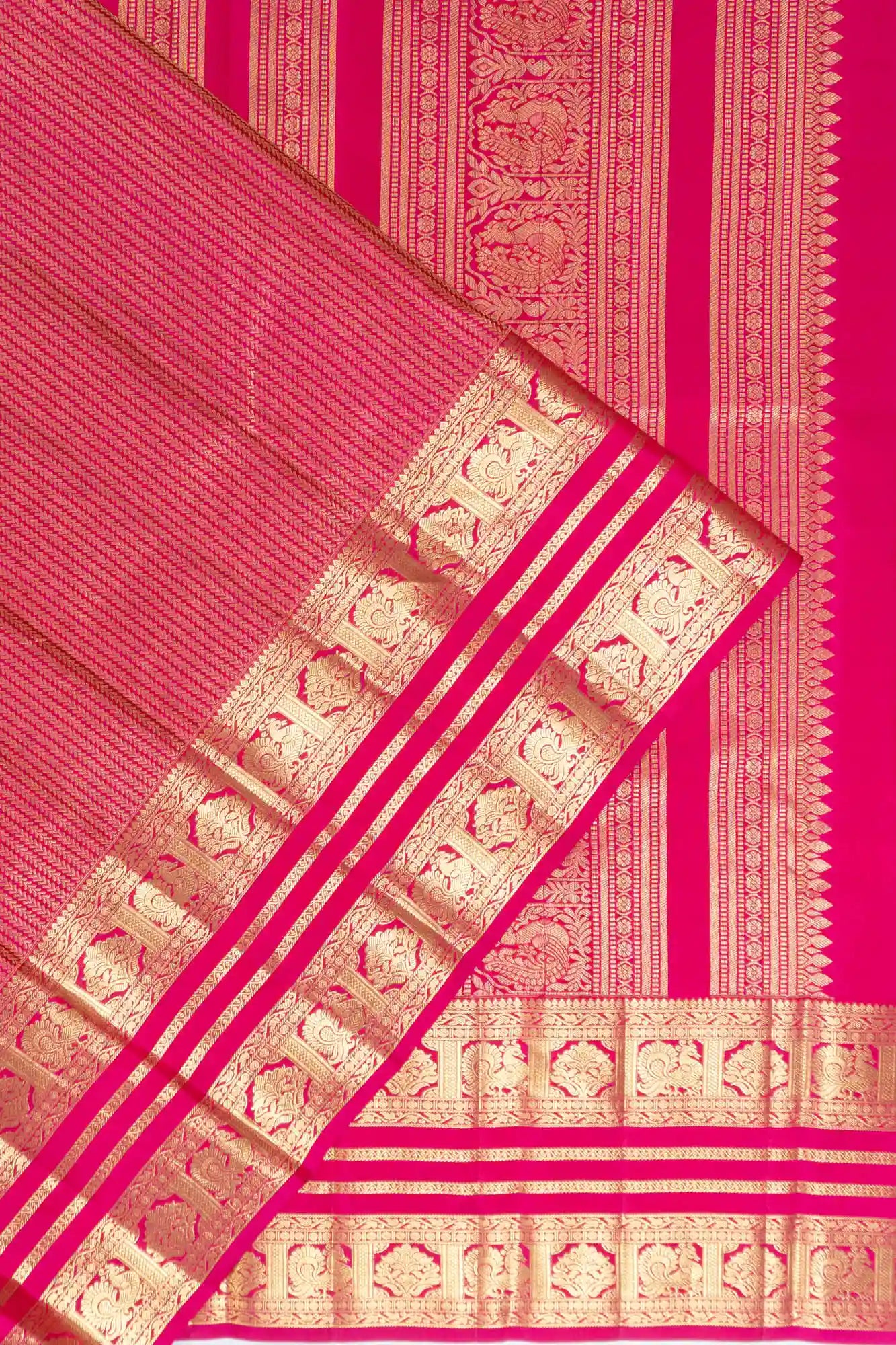 Kanchipuram Silk Brocade Rani Pink Saree