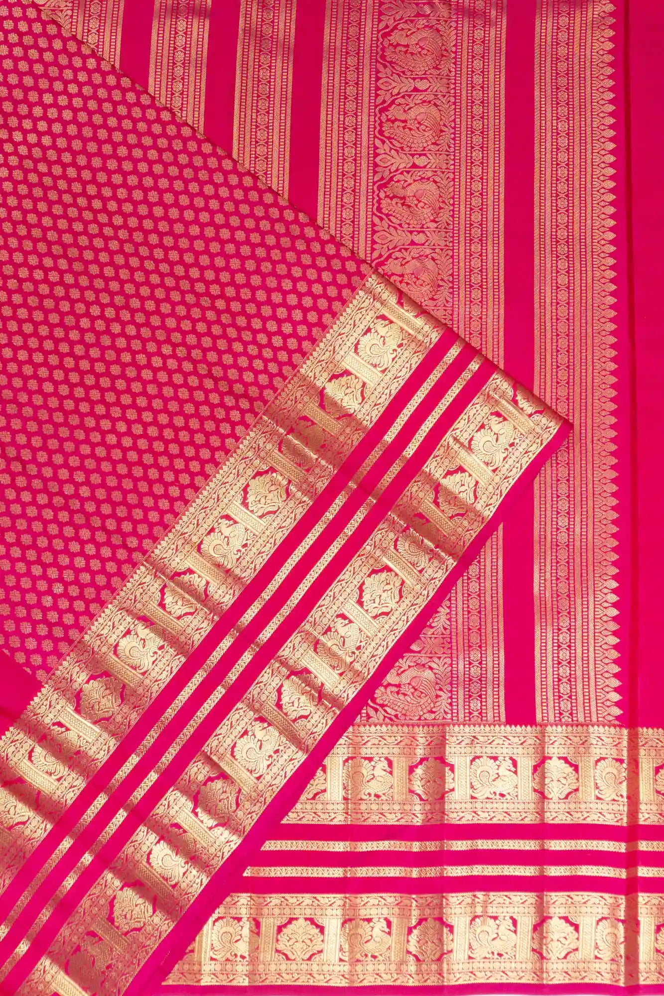 Kanchipuram Silk Brocade Rani Pink Saree