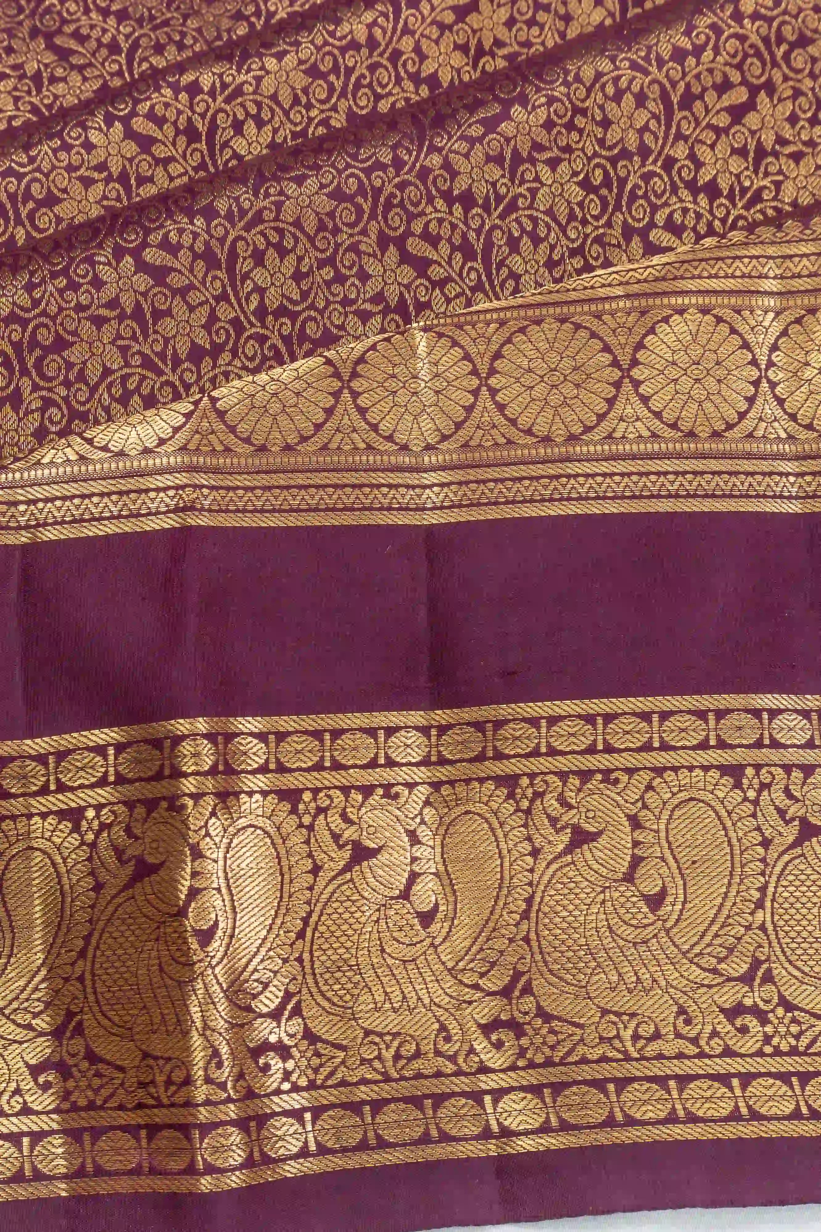 Kanchipuram Silk Brocade Purple Saree With Rettai Pettu Border