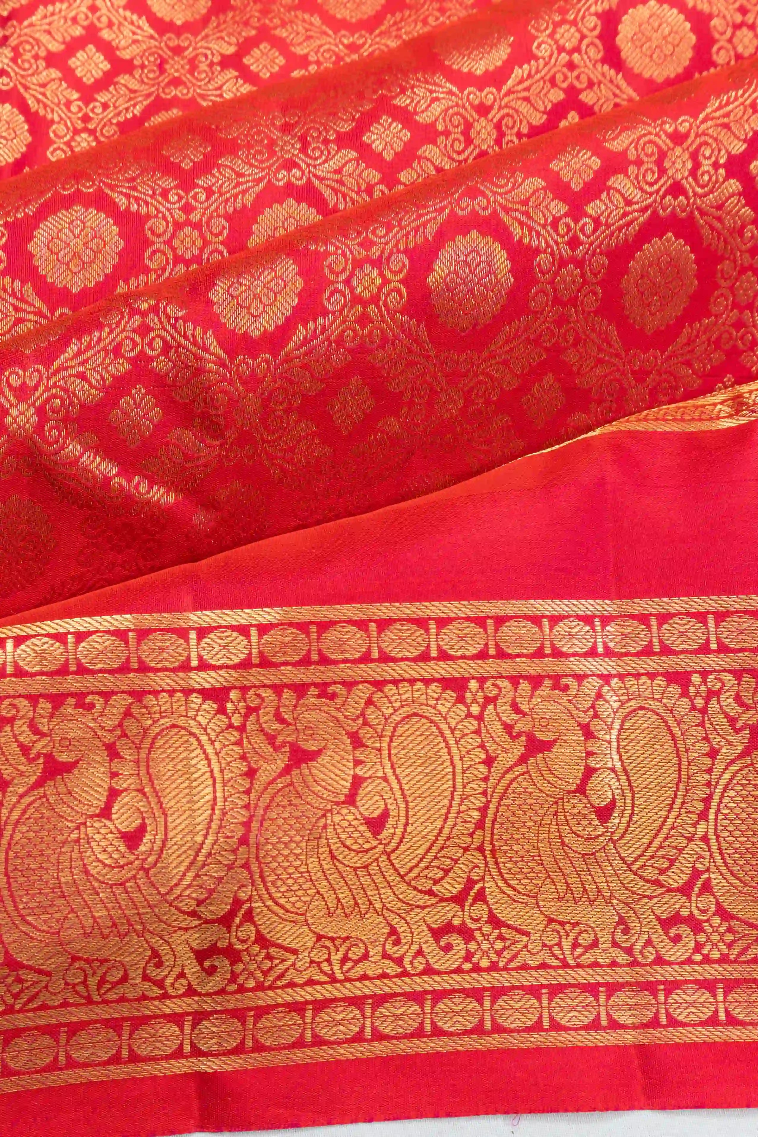 Kanchipuram Silk Brocade Pink Saree With Rettai Pettu Border