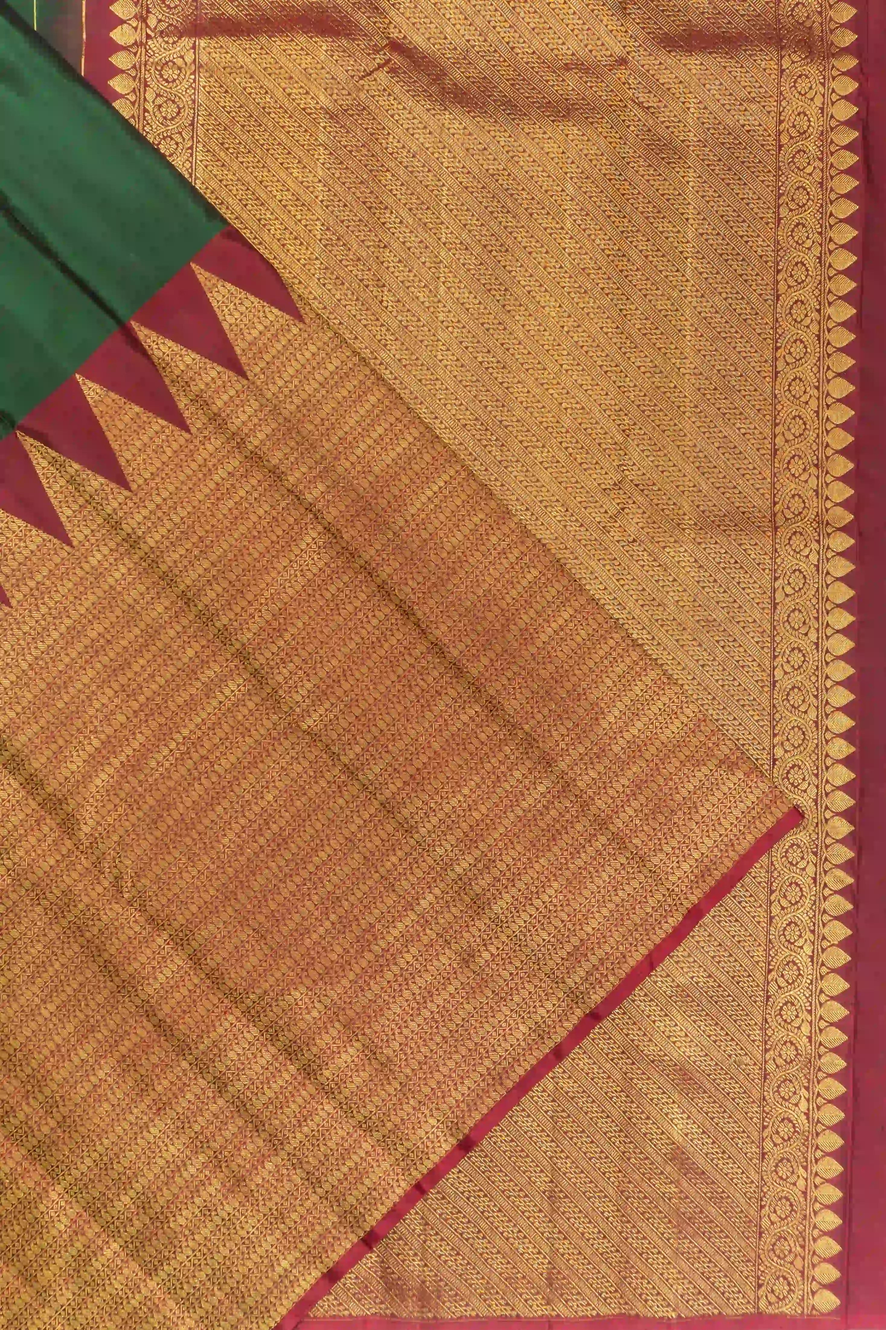 Kanchipuram Silk Butta And Brocade Half And Half Green And Red Saree