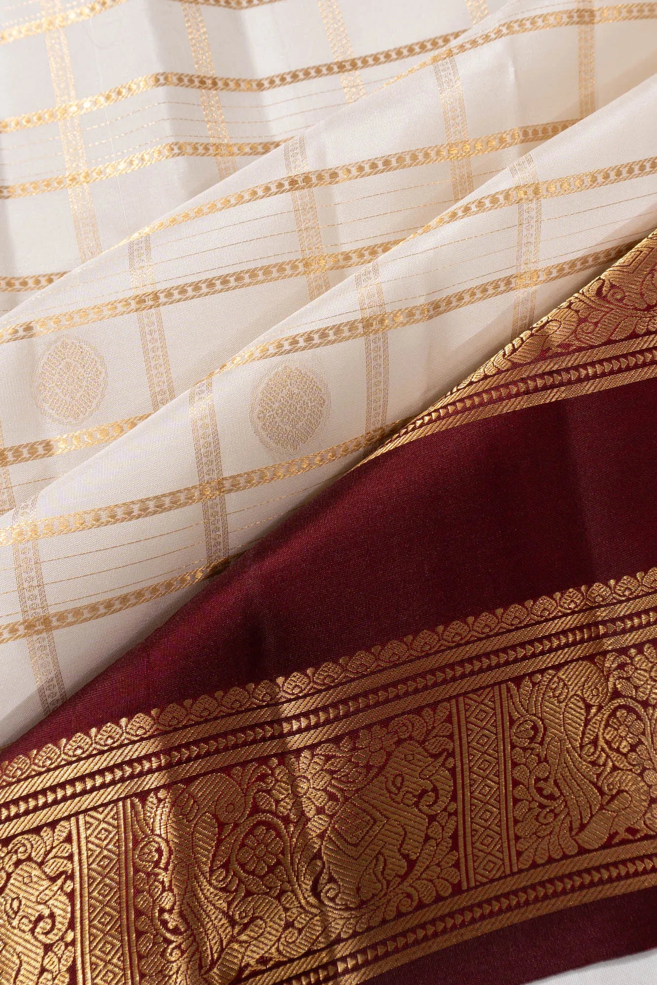 Kanchipuram Silk Checks And Butta White Saree