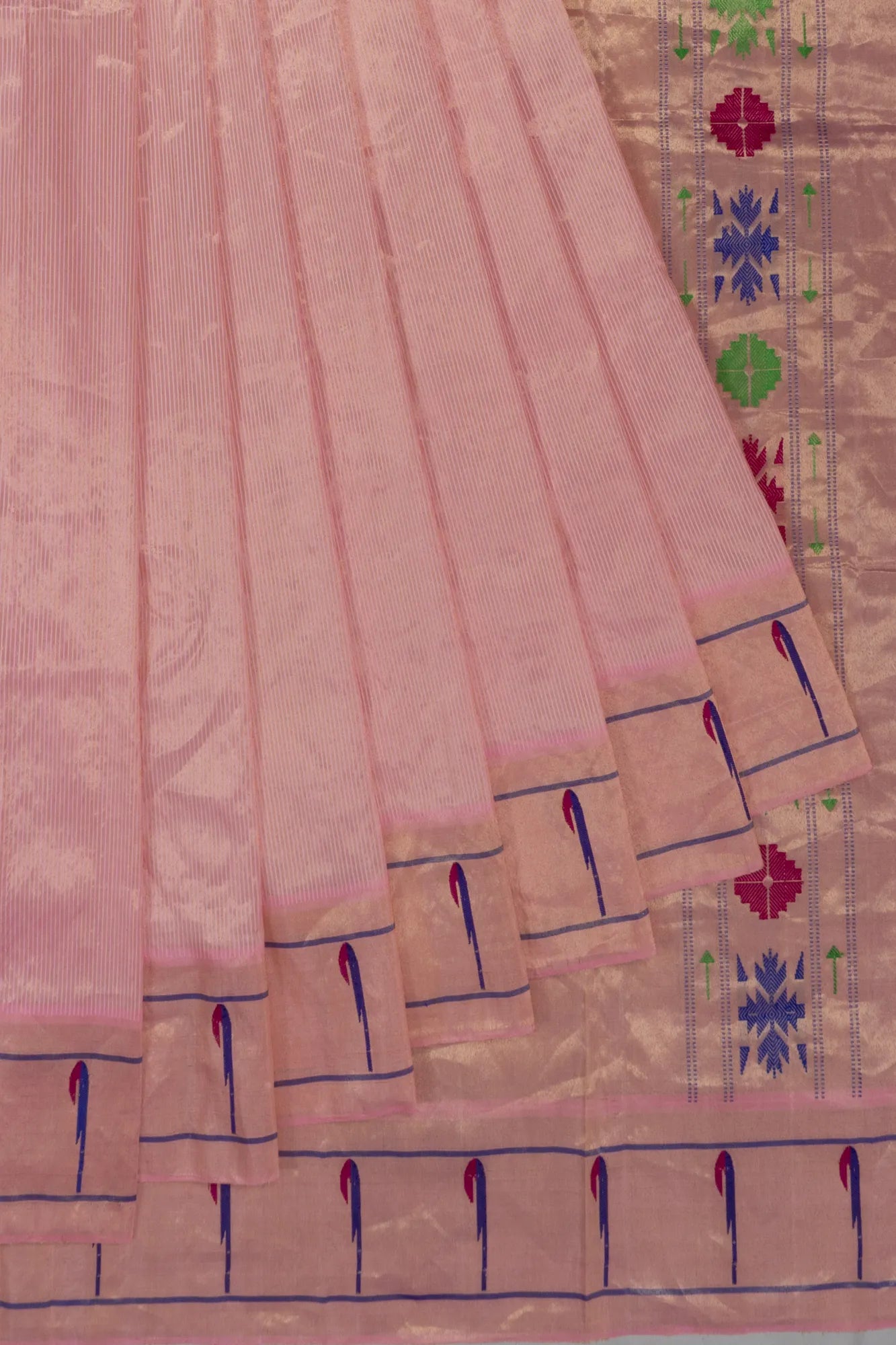 Paithani Silk Tissue Lines Baby Pink Saree
