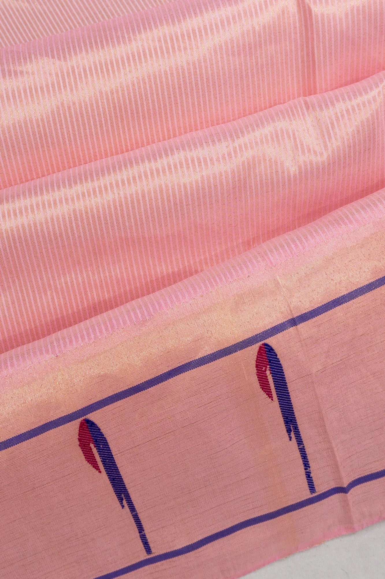 Paithani Silk Tissue Lines Baby Pink Saree