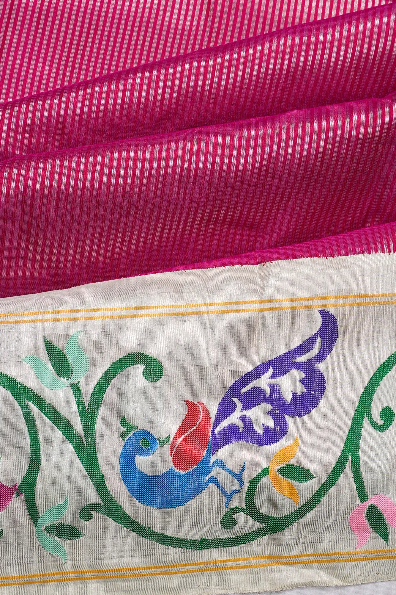 Paithani Silk Tissue Lines Pink Saree