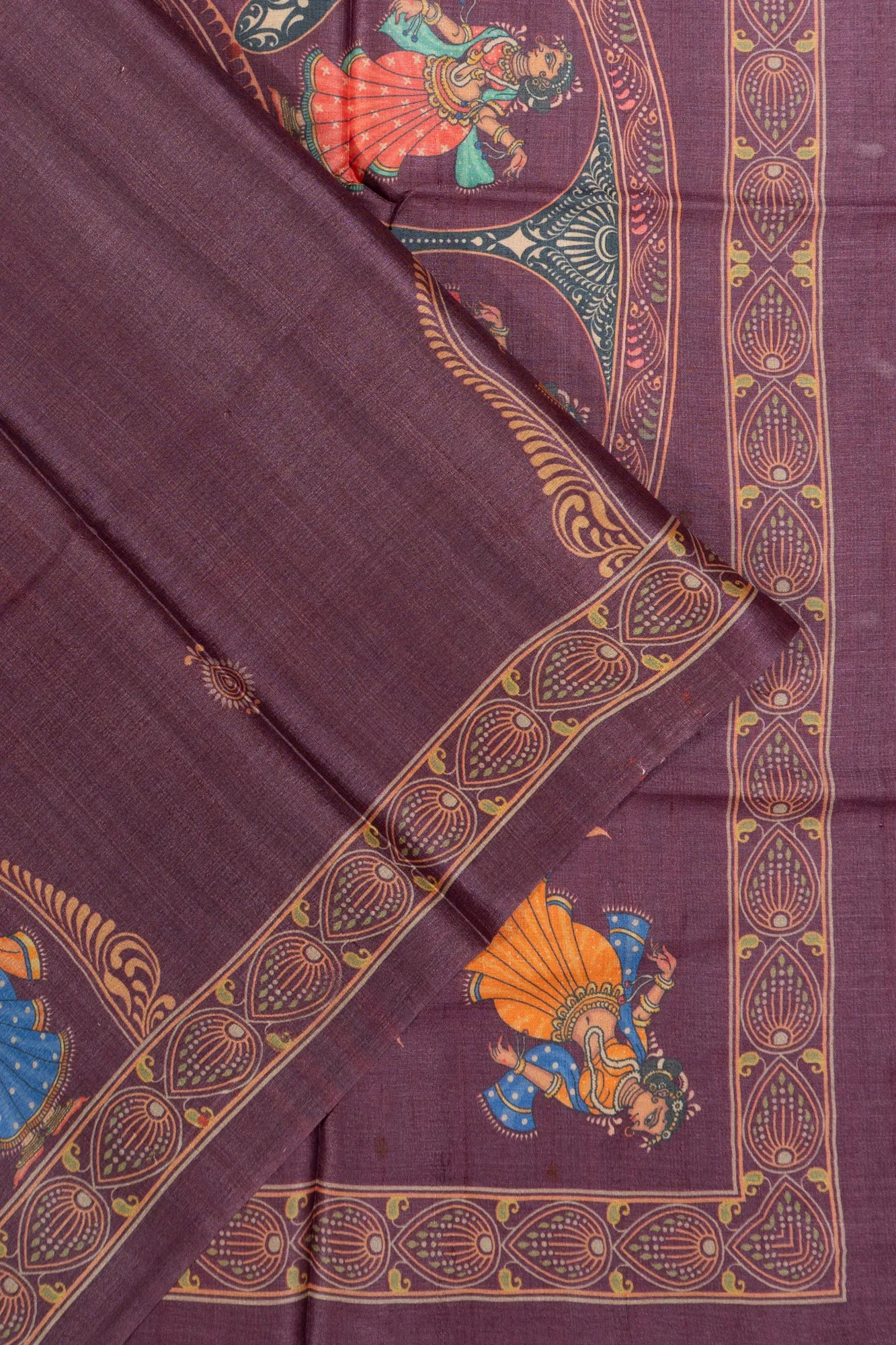 Tussar Printed Purple Saree
