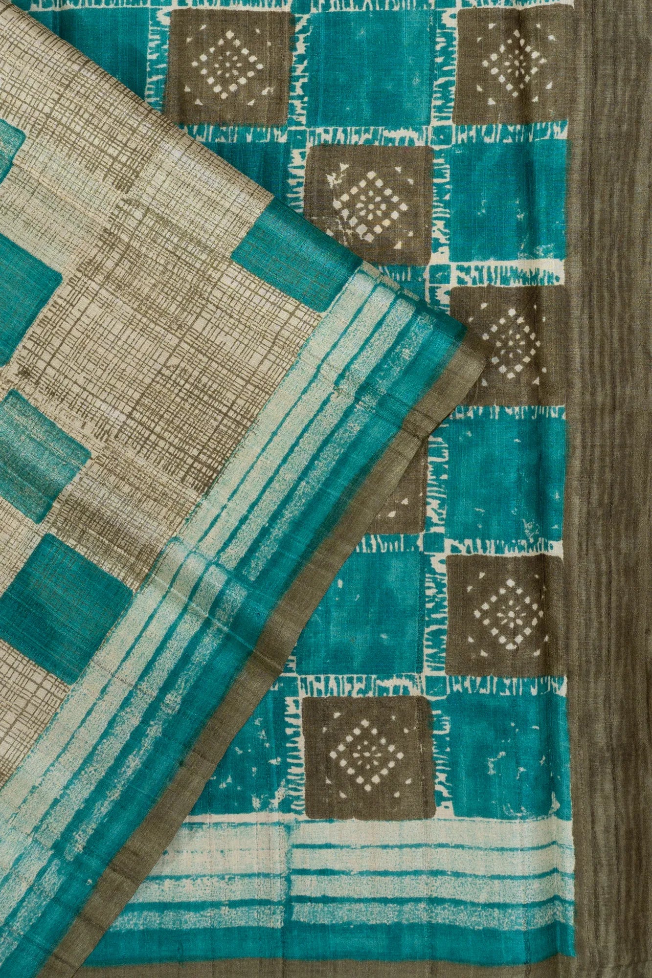 Tussar Printed Cream Saree