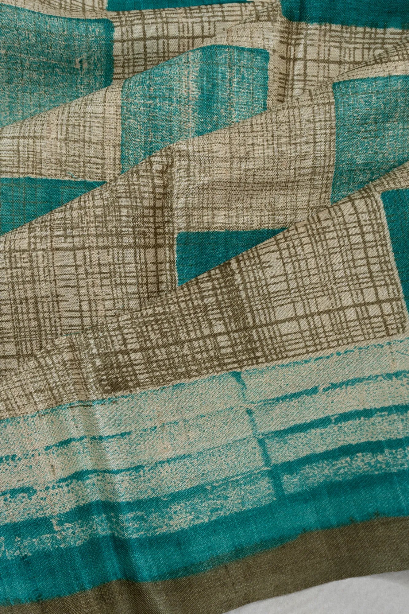 Tussar Printed Cream Saree