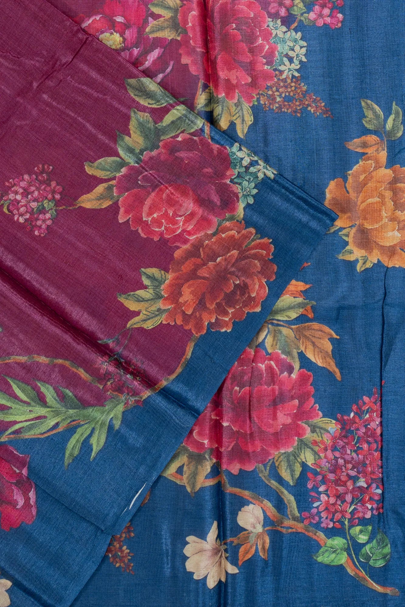 Tussar Floral Printed Purple Saree