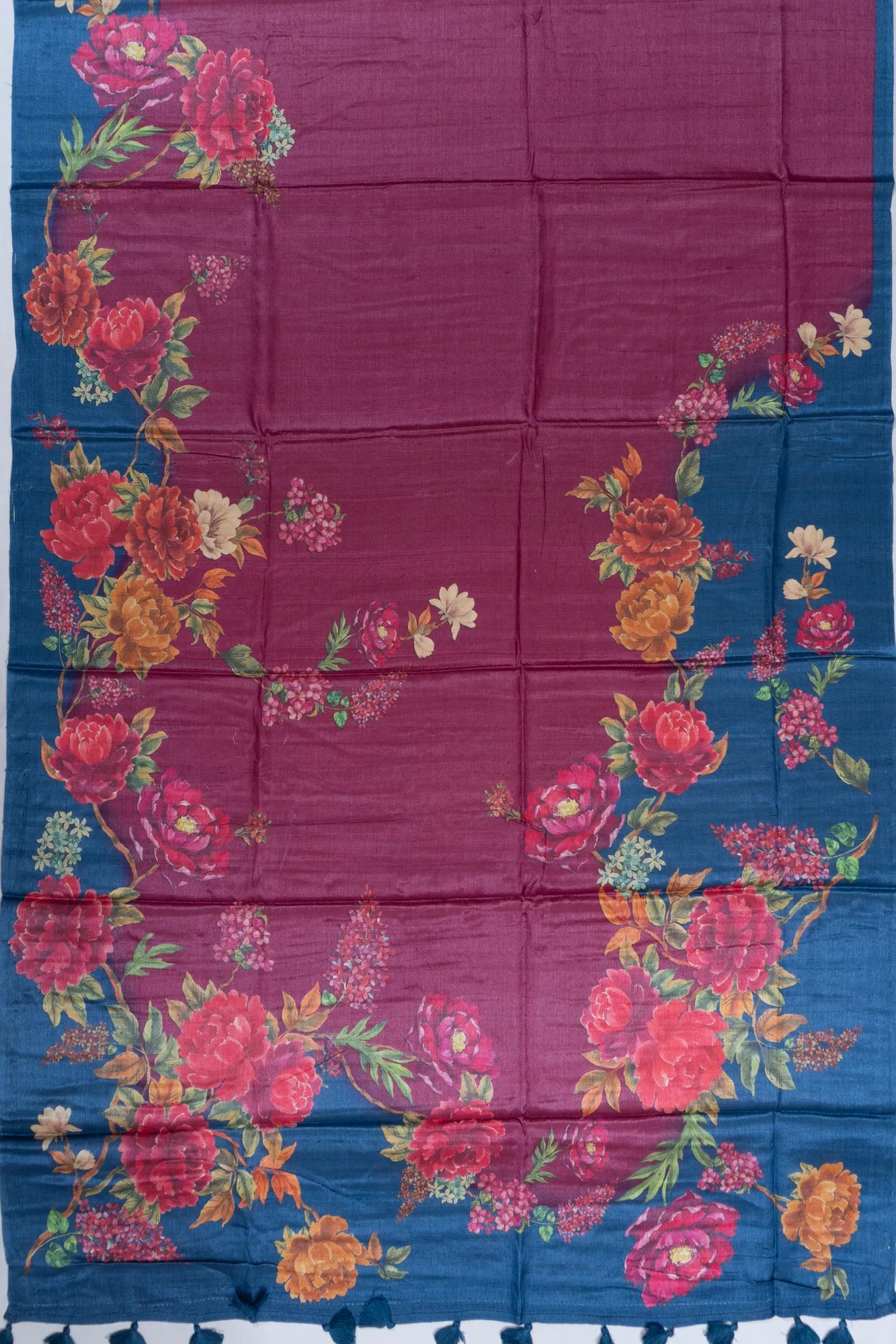 Tussar Floral Printed Purple Saree