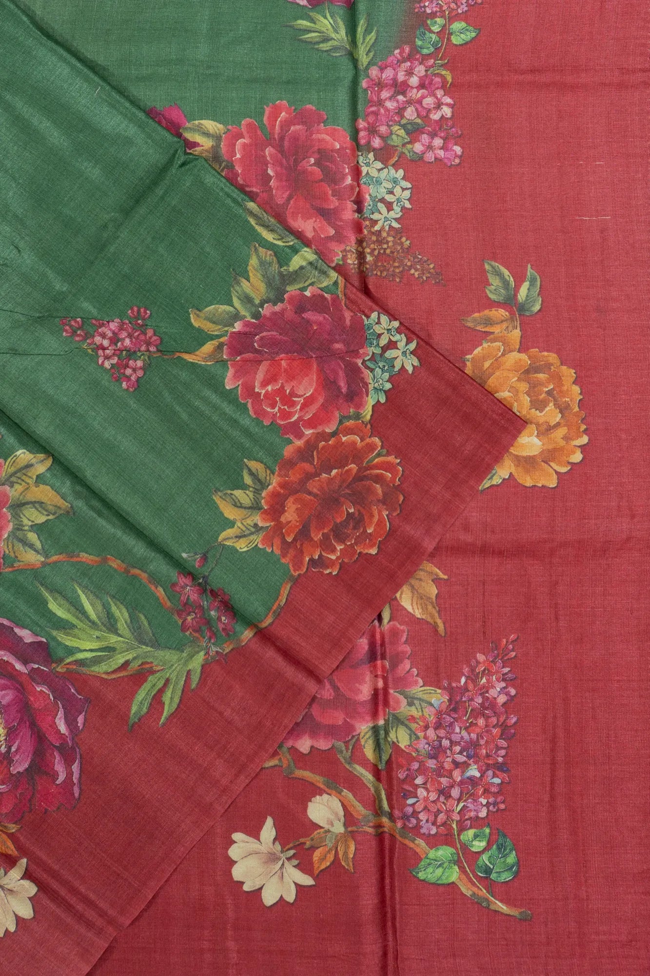 Tussar Floral Printed Green Saree