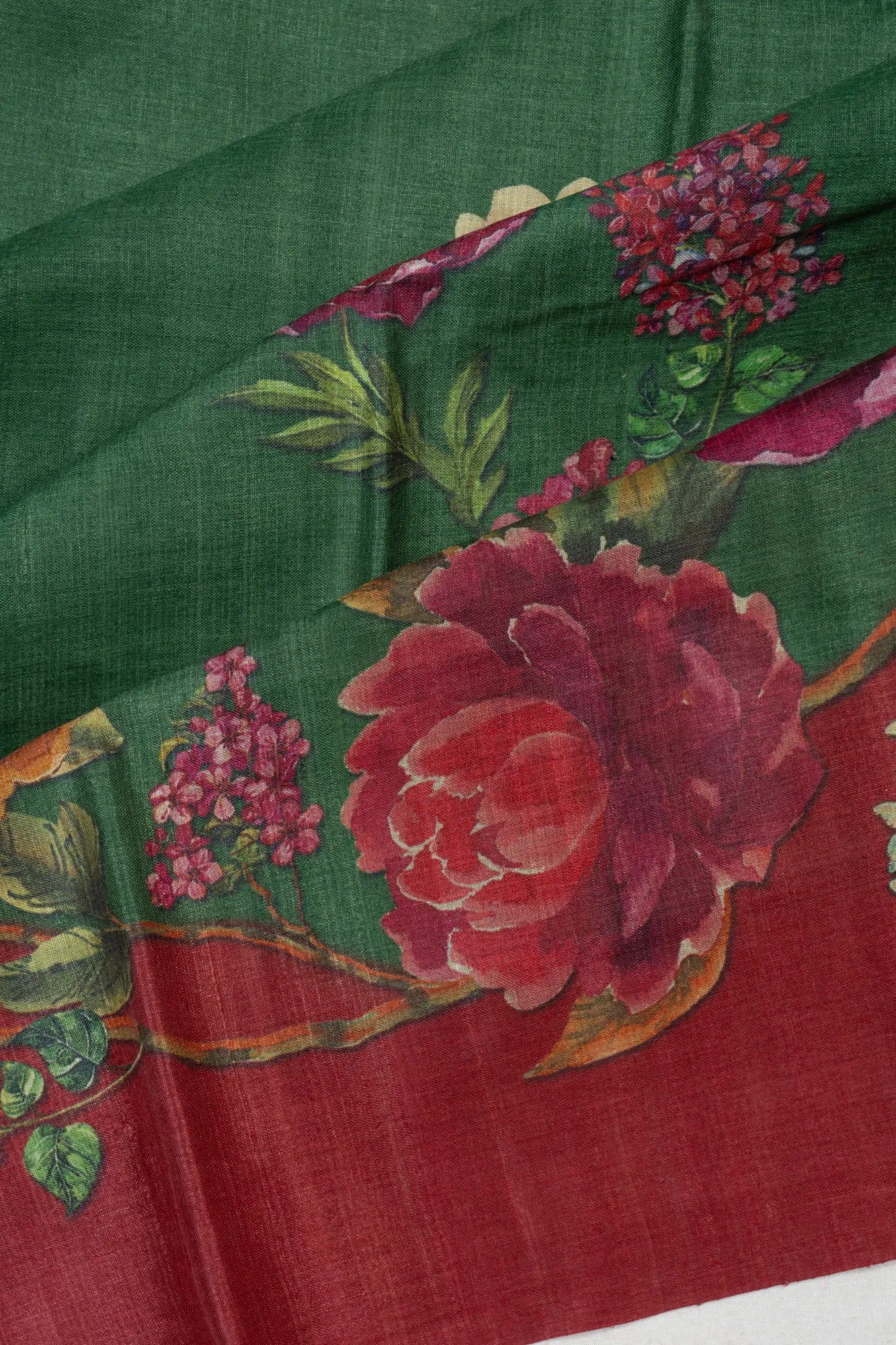 Tussar Floral Printed Green Saree