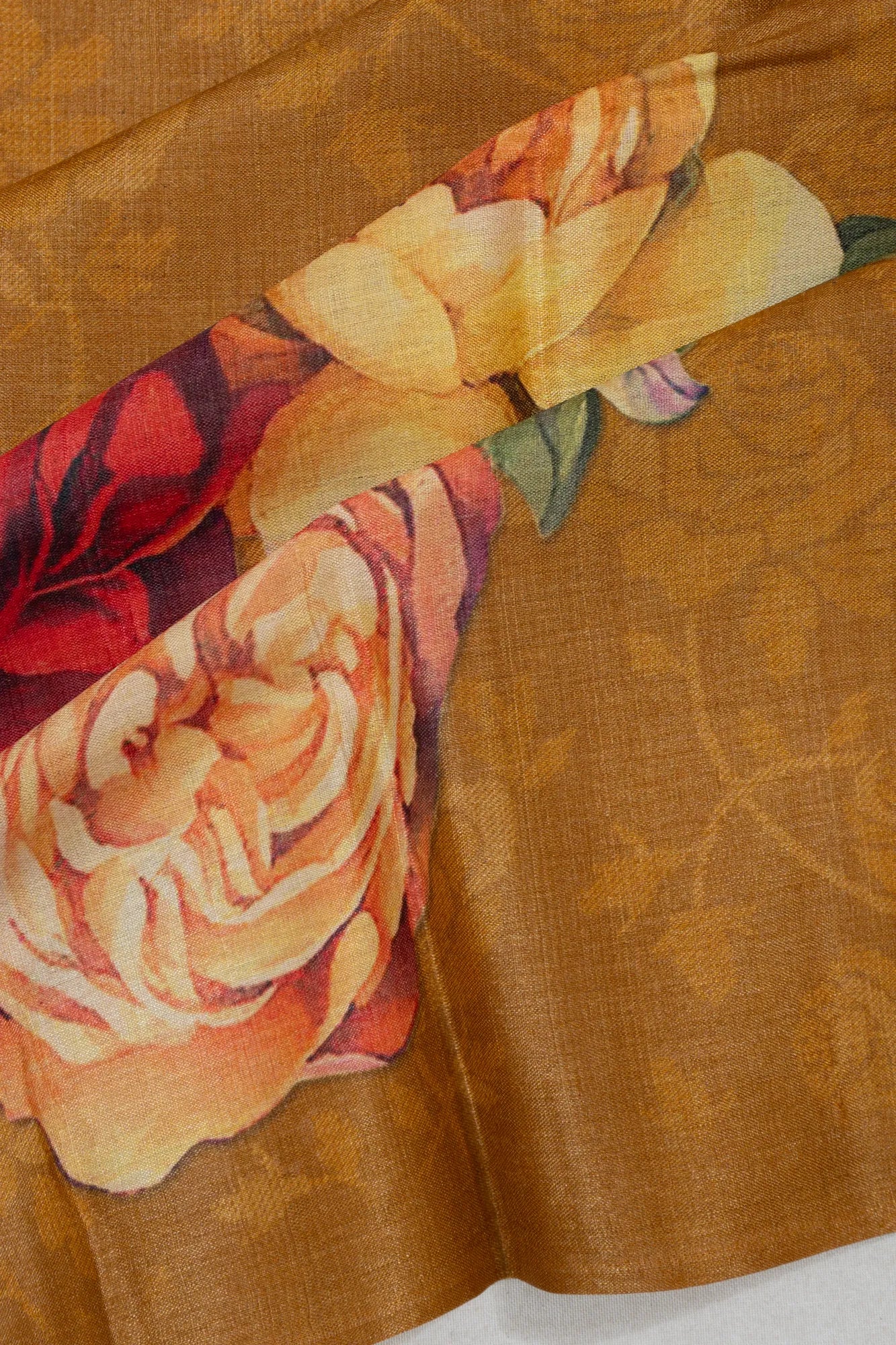 Tussar Floral Printed Yellow Saree