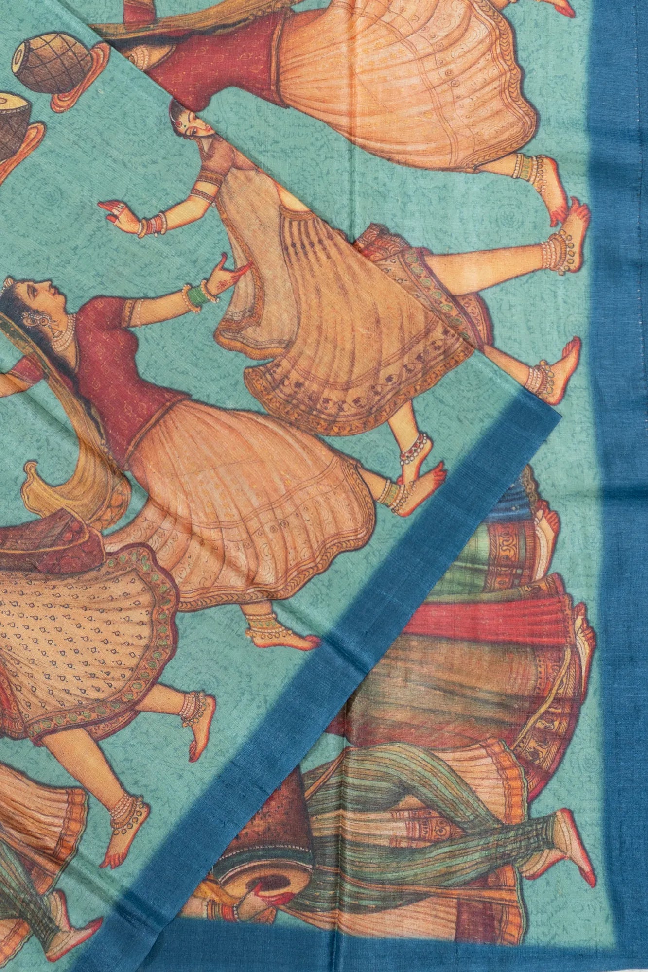 Tussar Printed Sea Blue Saree