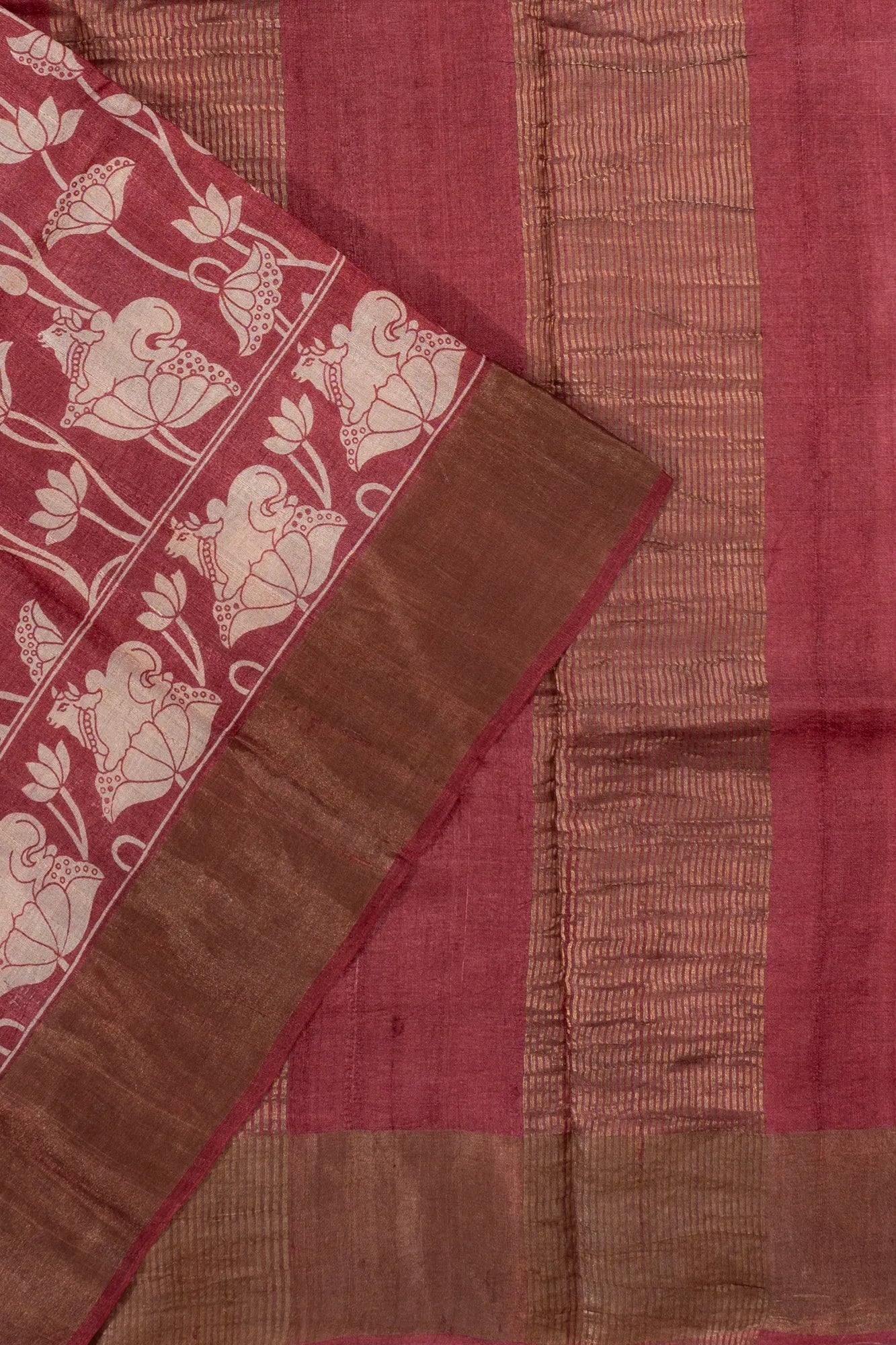 Tussar Floral Printed Red Saree
