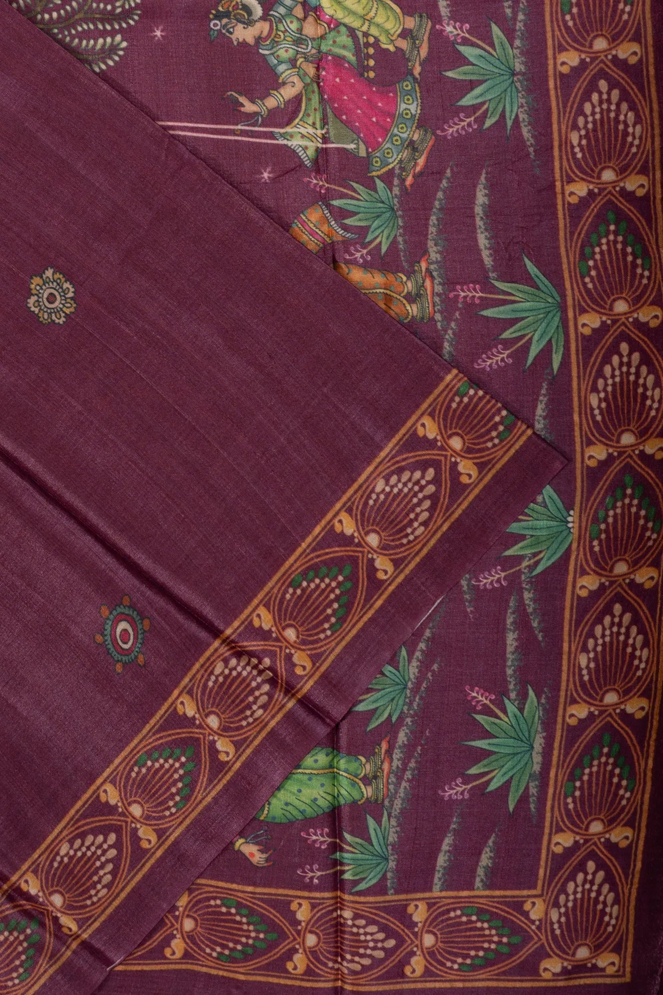 Tussar Printed Purple Saree