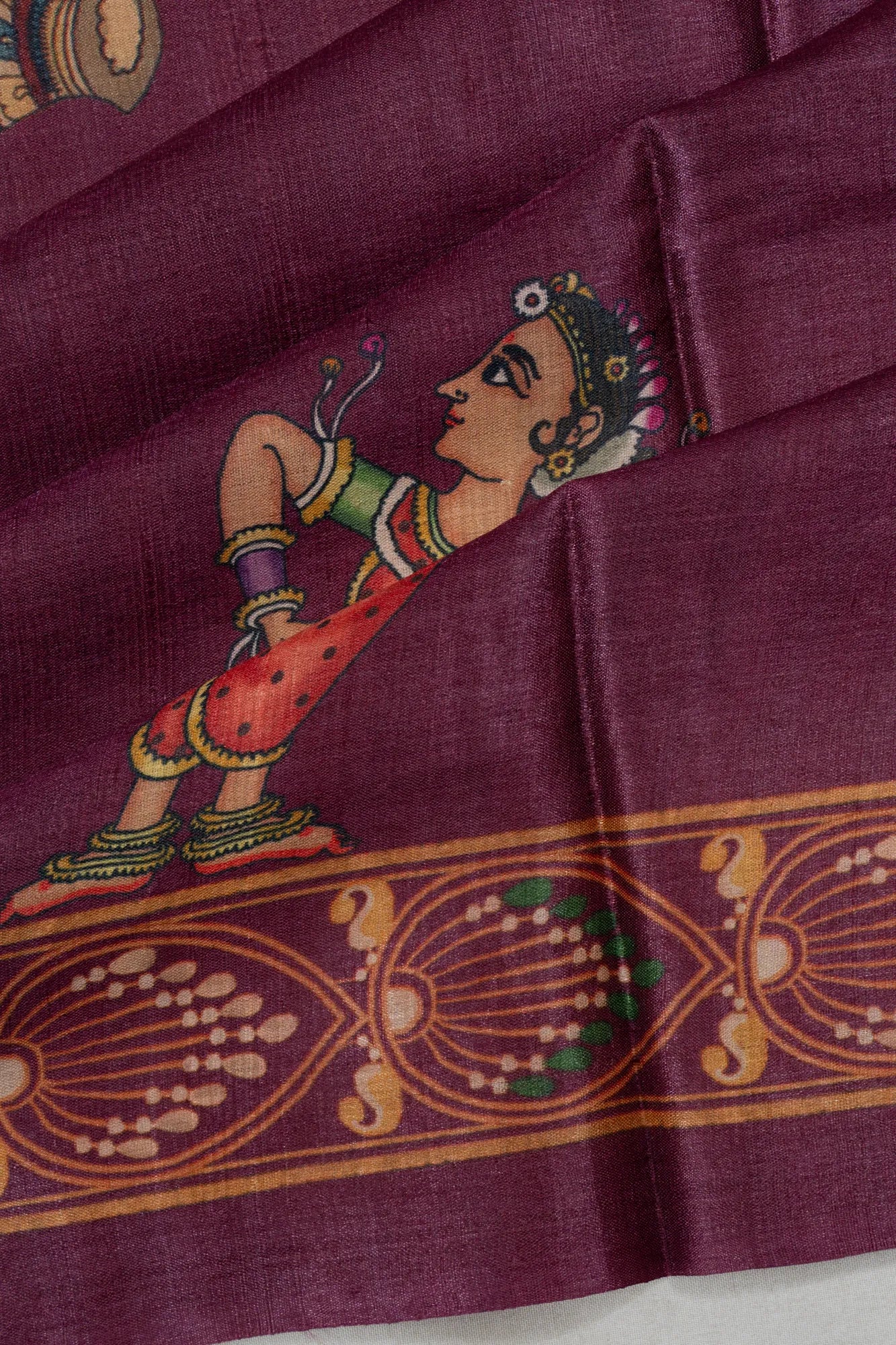 Tussar Printed Purple Saree
