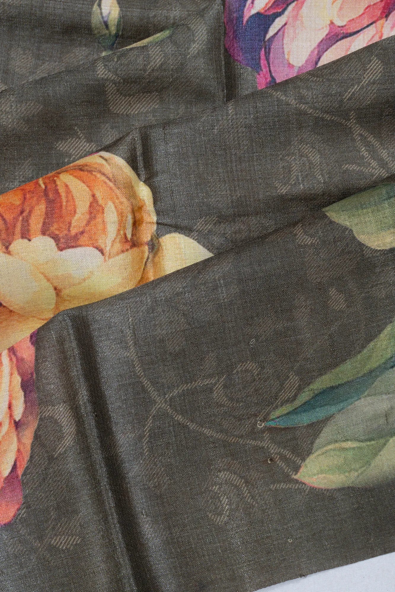 Tussar Floral Printed Grey Saree