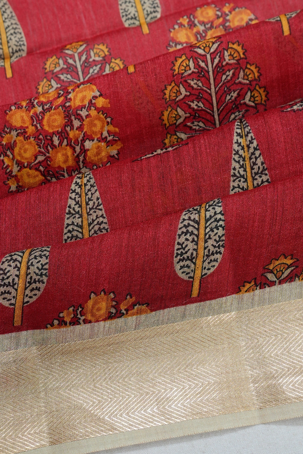 Tussar Butta Red Saree