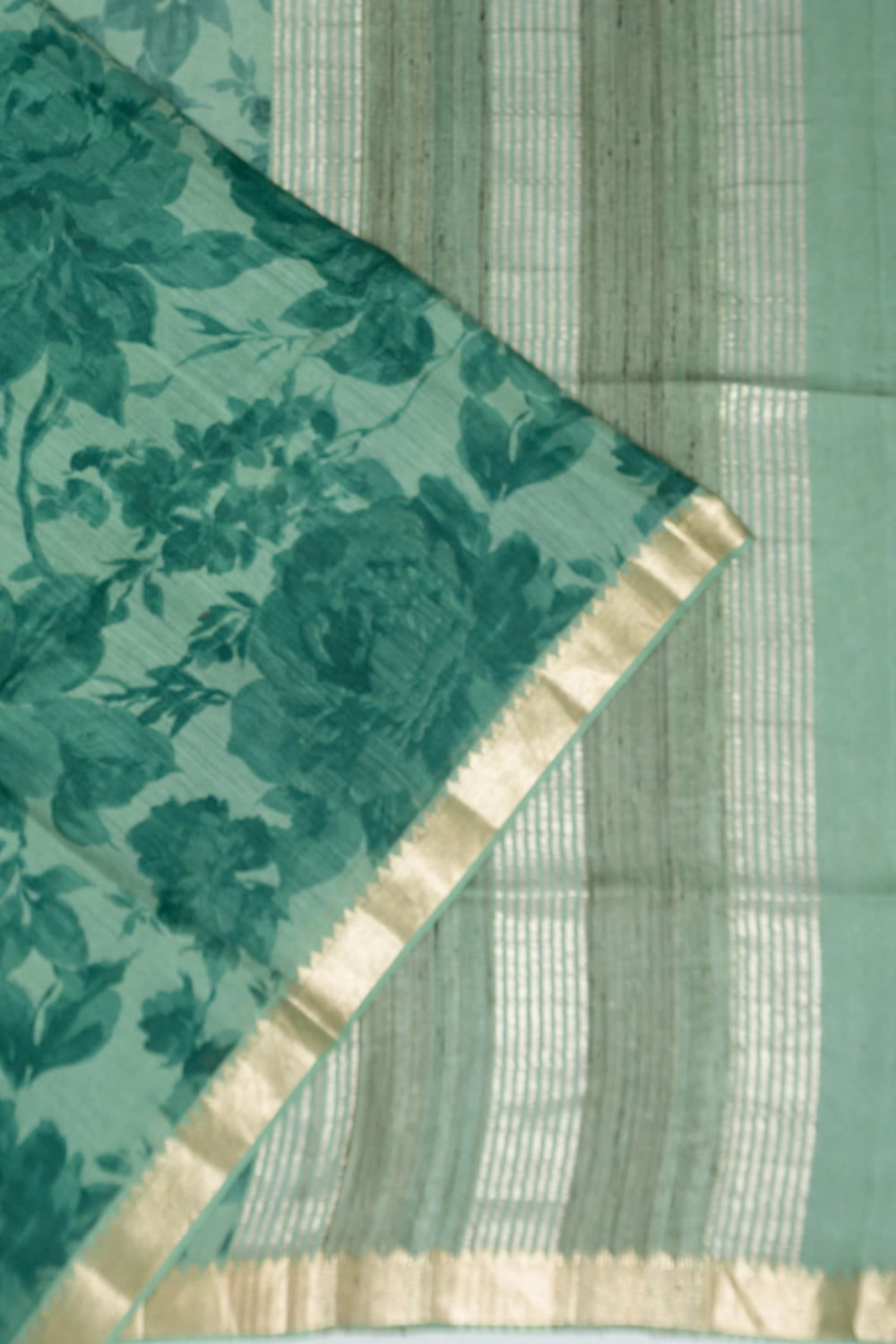 Tussar Printed Green Saree