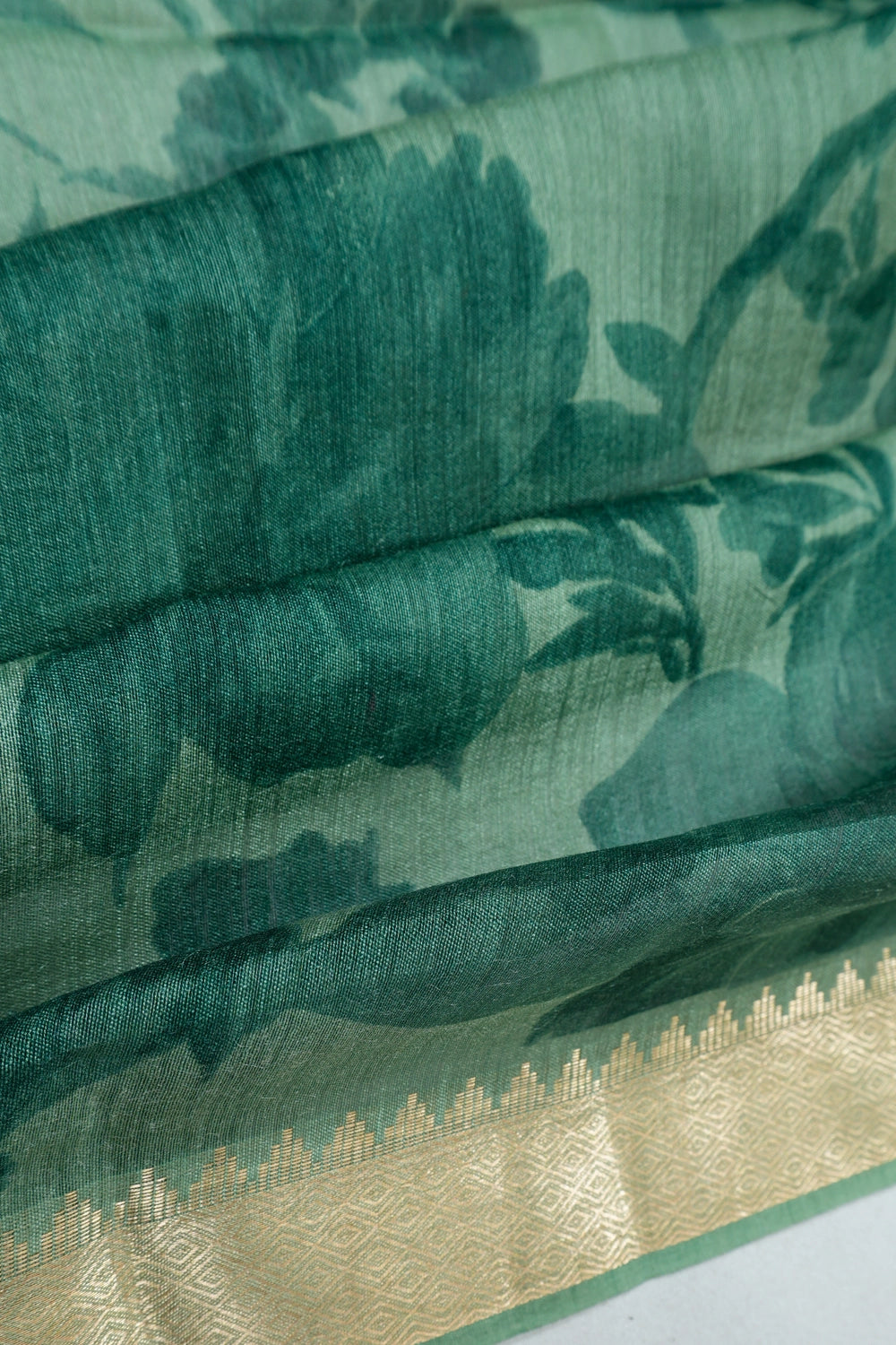 Tussar Printed Green Saree