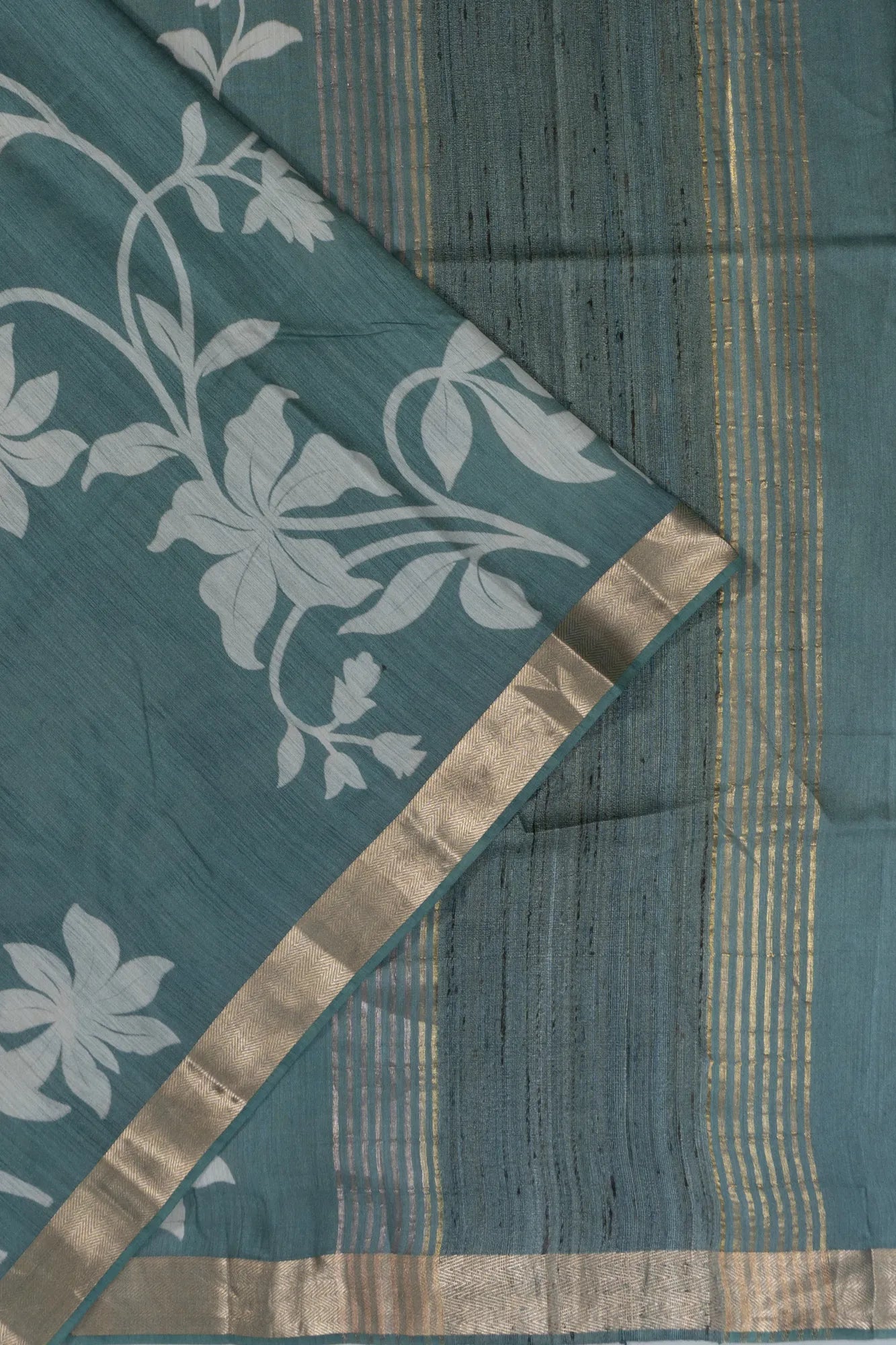 Tussar Floral Printed Powder Blue Saree