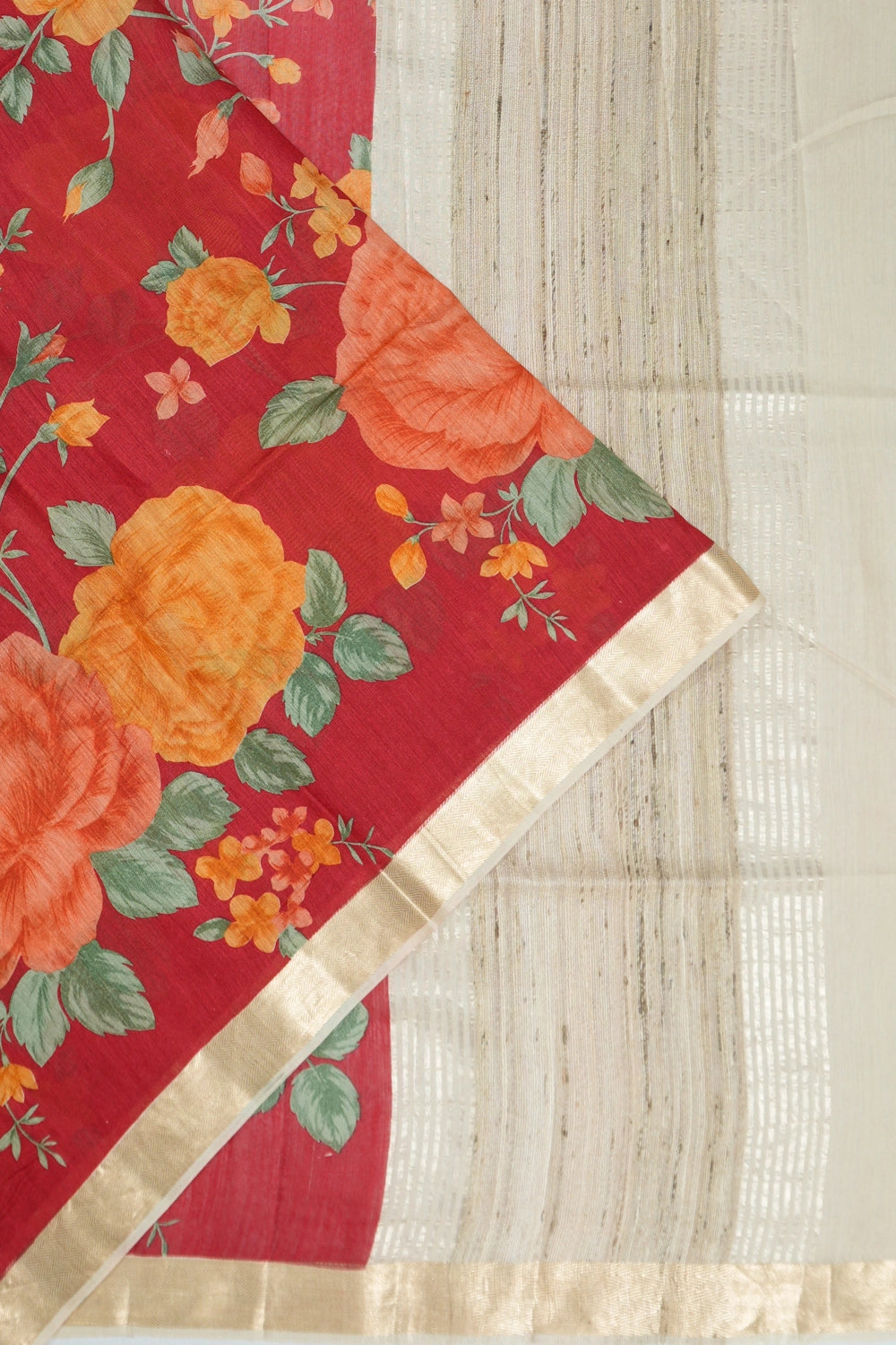 Tussar Printed Red Saree