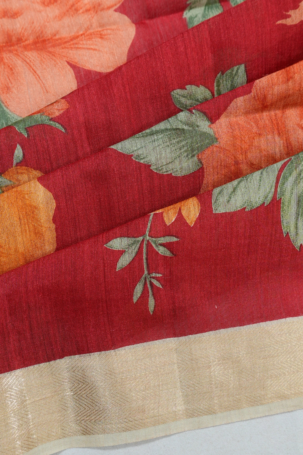 Tussar Printed Red Saree