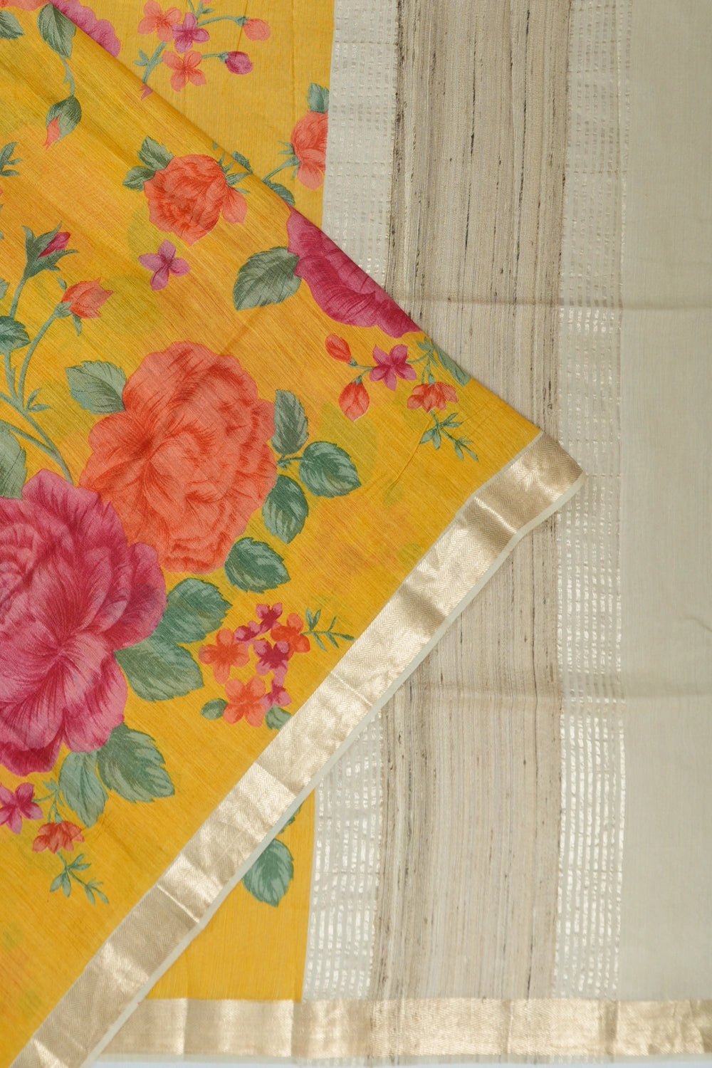 Tussar Printed Yellow Saree