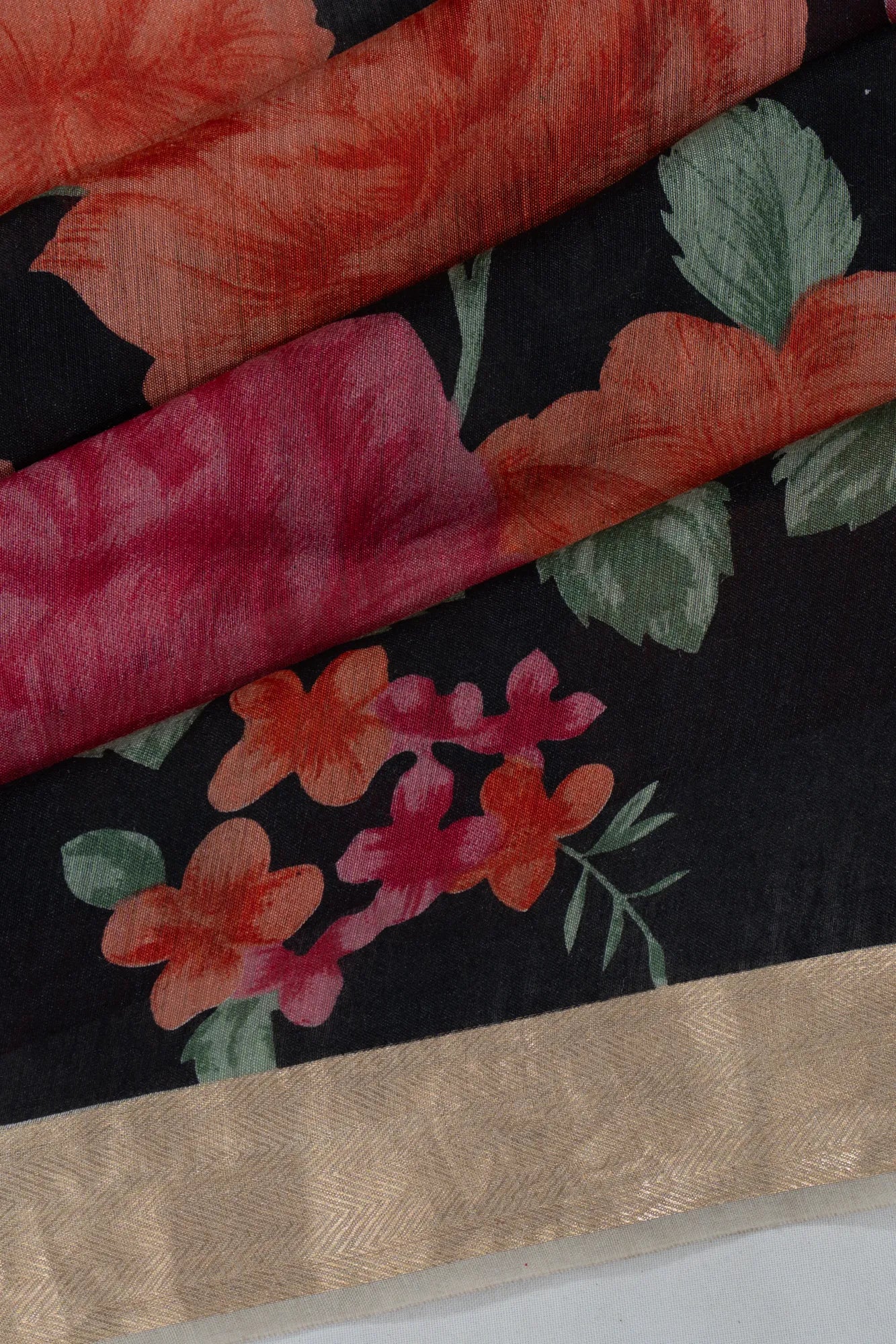 Tussar Floral Printed Black Saree