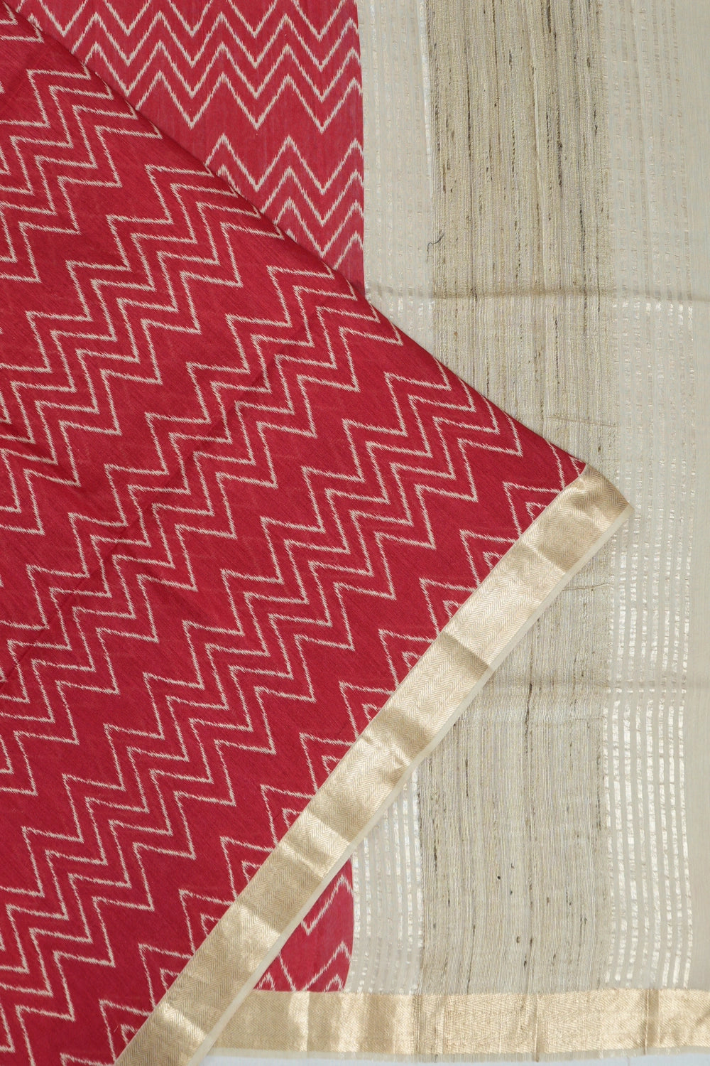 Tussar Printed Red Saree