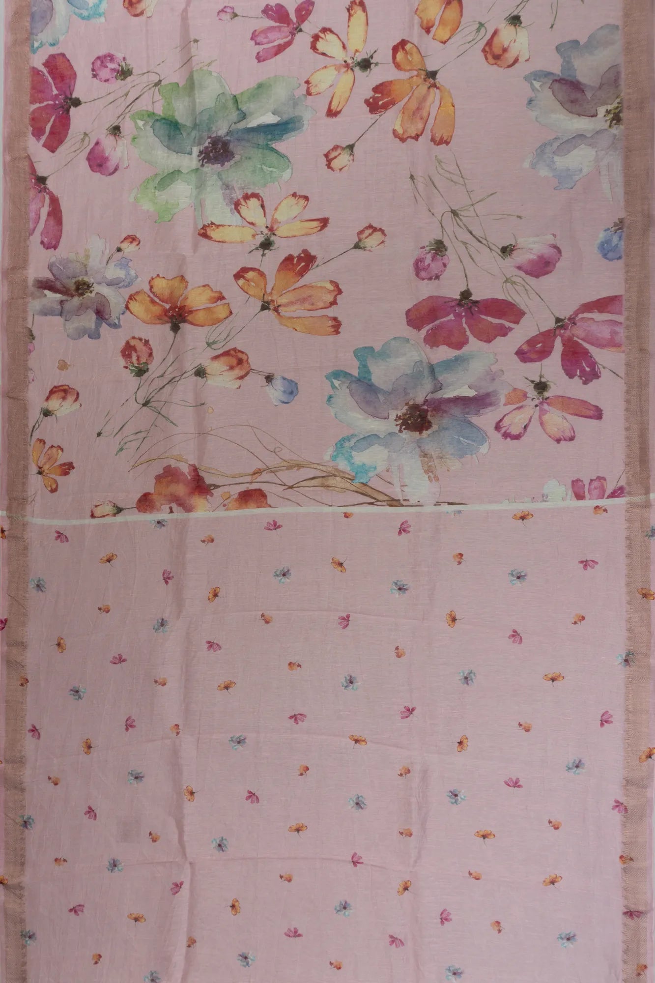 Linen Floral Printed Pink Saree