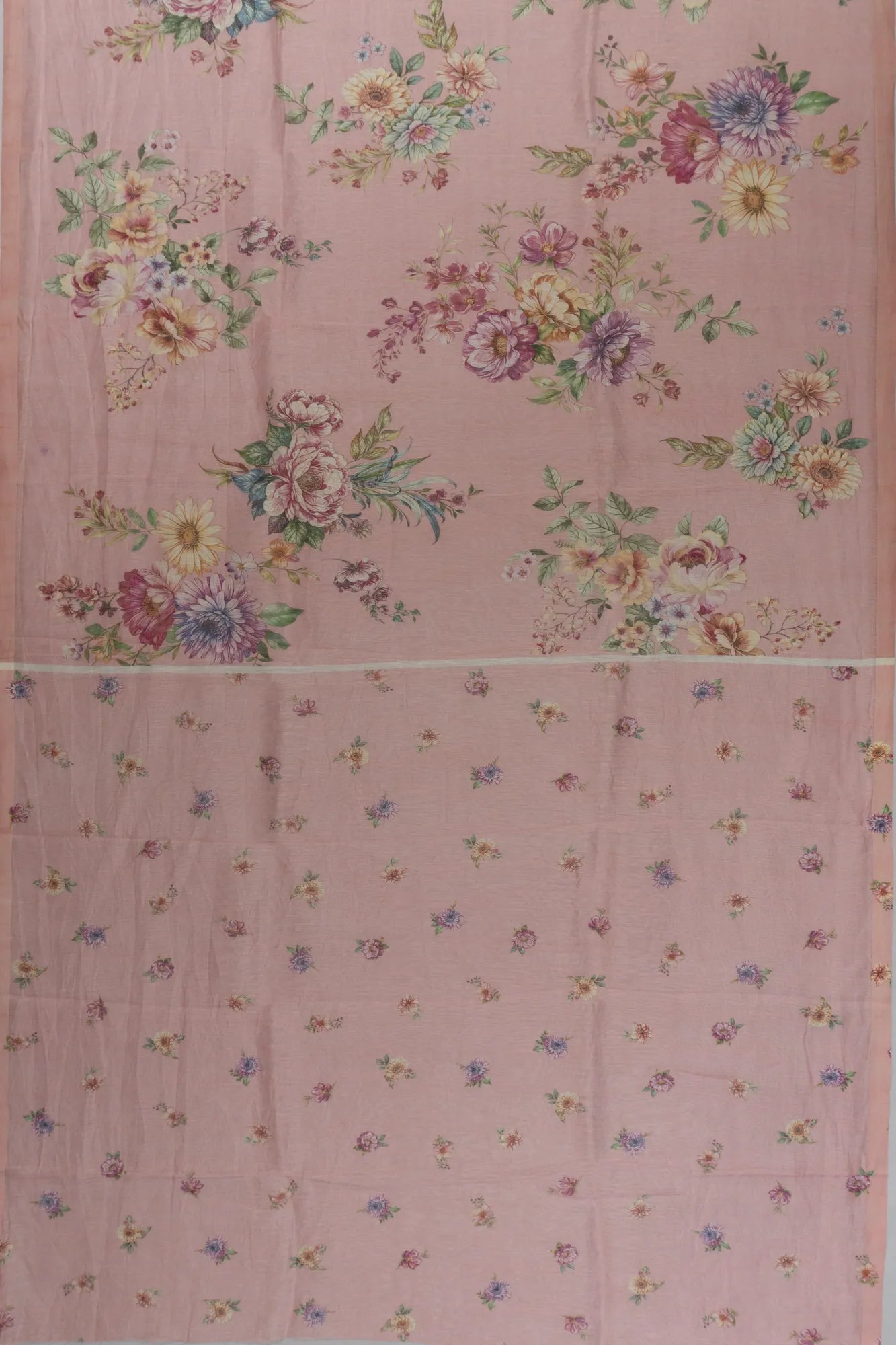 Linen Floral Printed Pink Saree