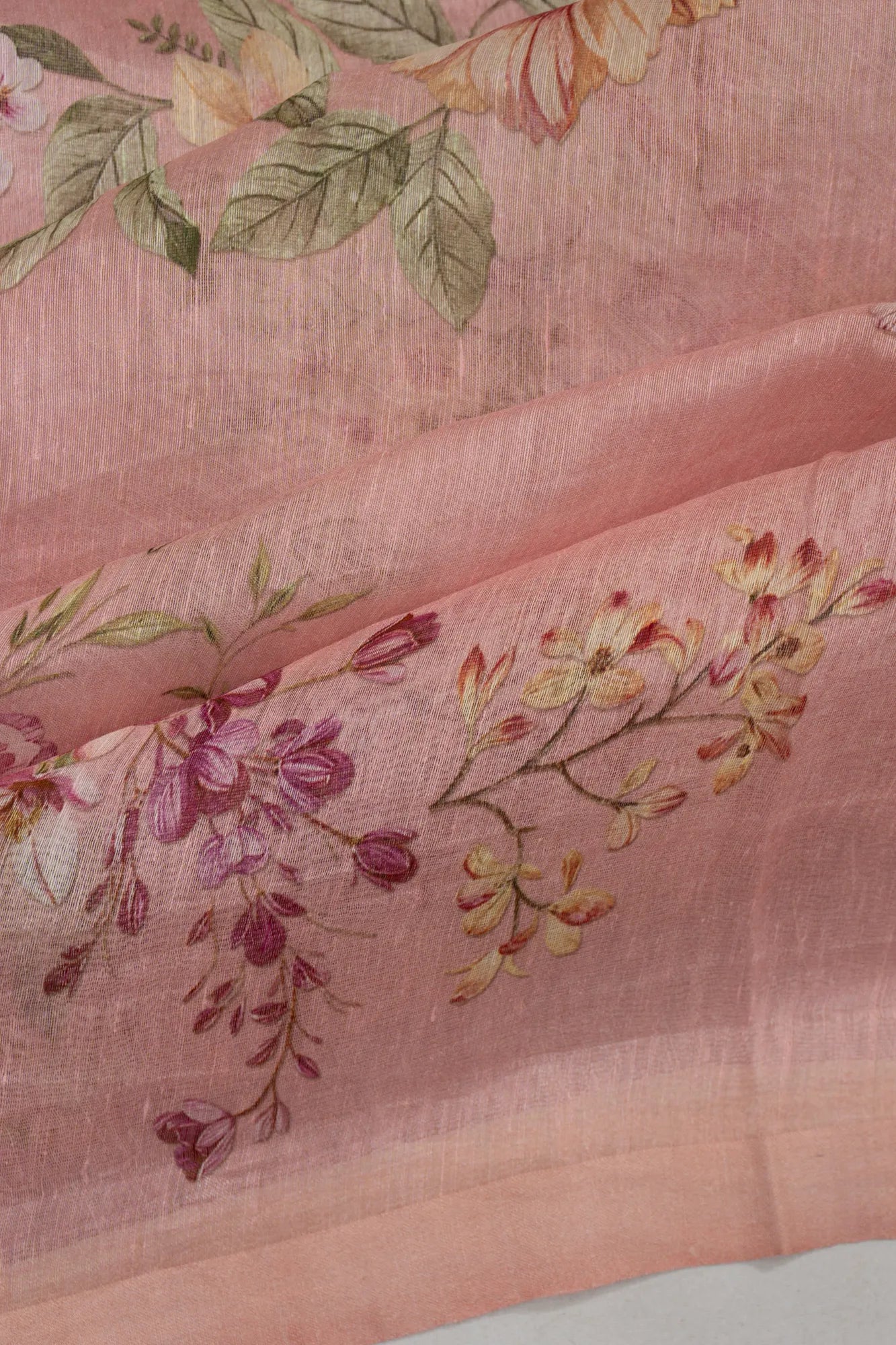 Linen Floral Printed Pink Saree