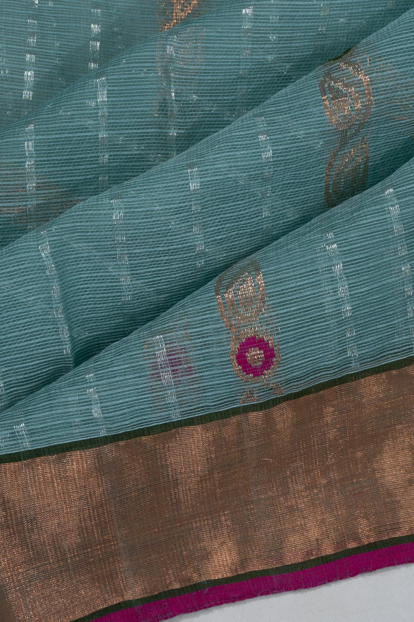 Zari Kota Cotton Vertical Lines Sky Blue Saree