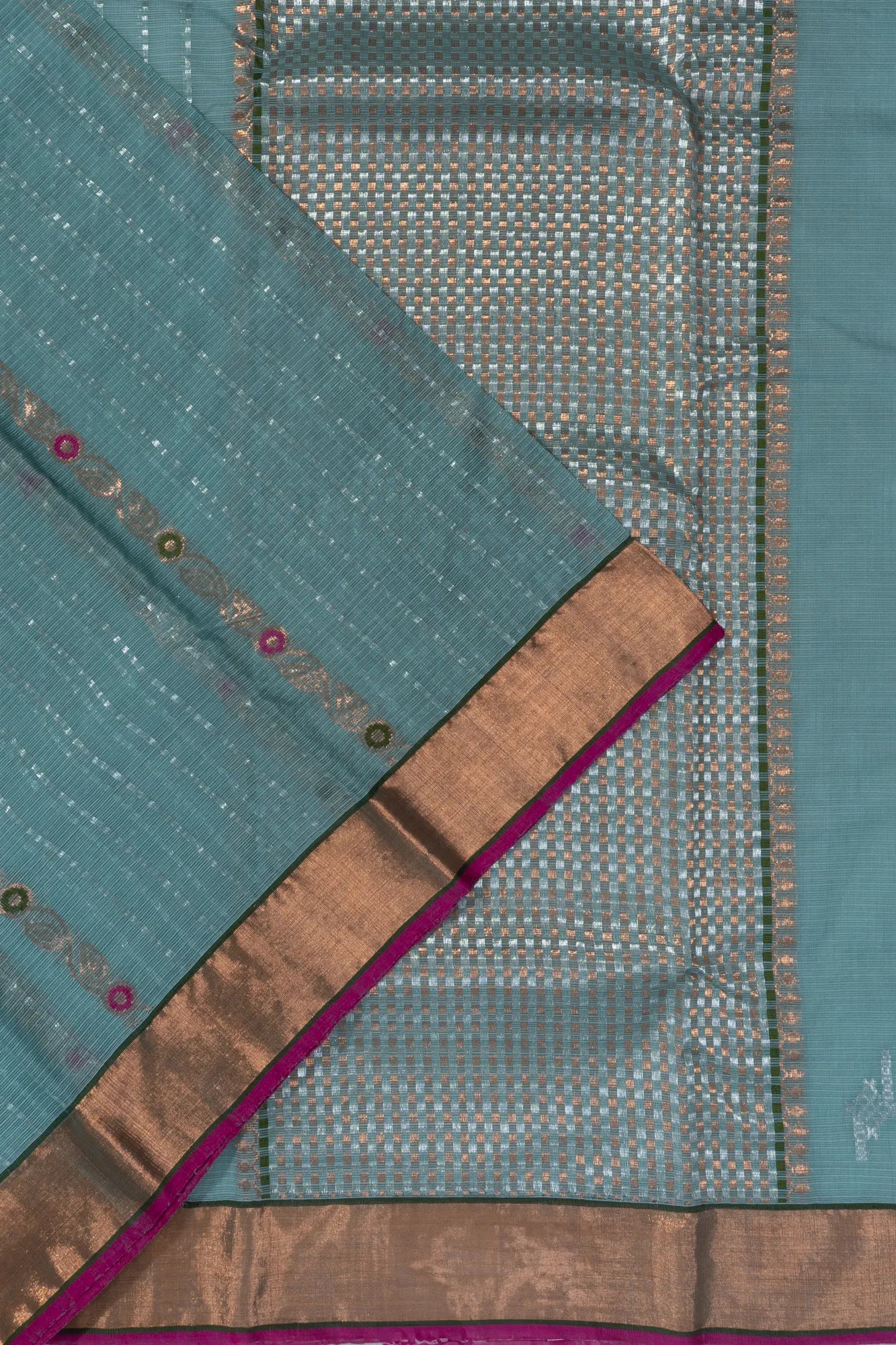 Zari Kota Cotton Vertical Lines Sky Blue Saree