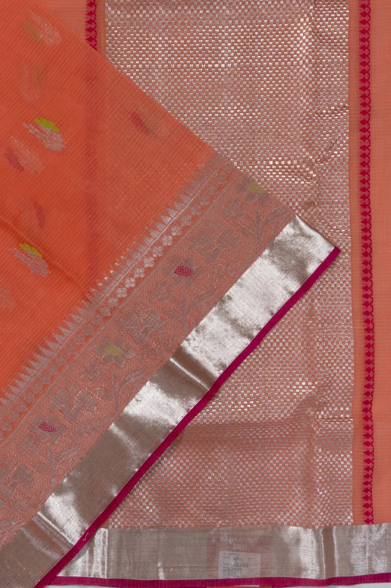 Zari Kota Cotton Jamdani Butta Orange Saree