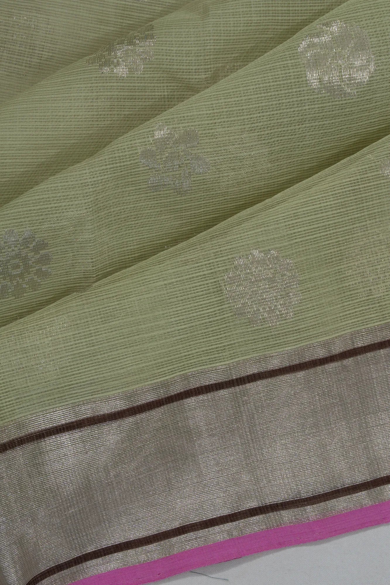 Zari Kota Cotton Butta Pastel Green Saree