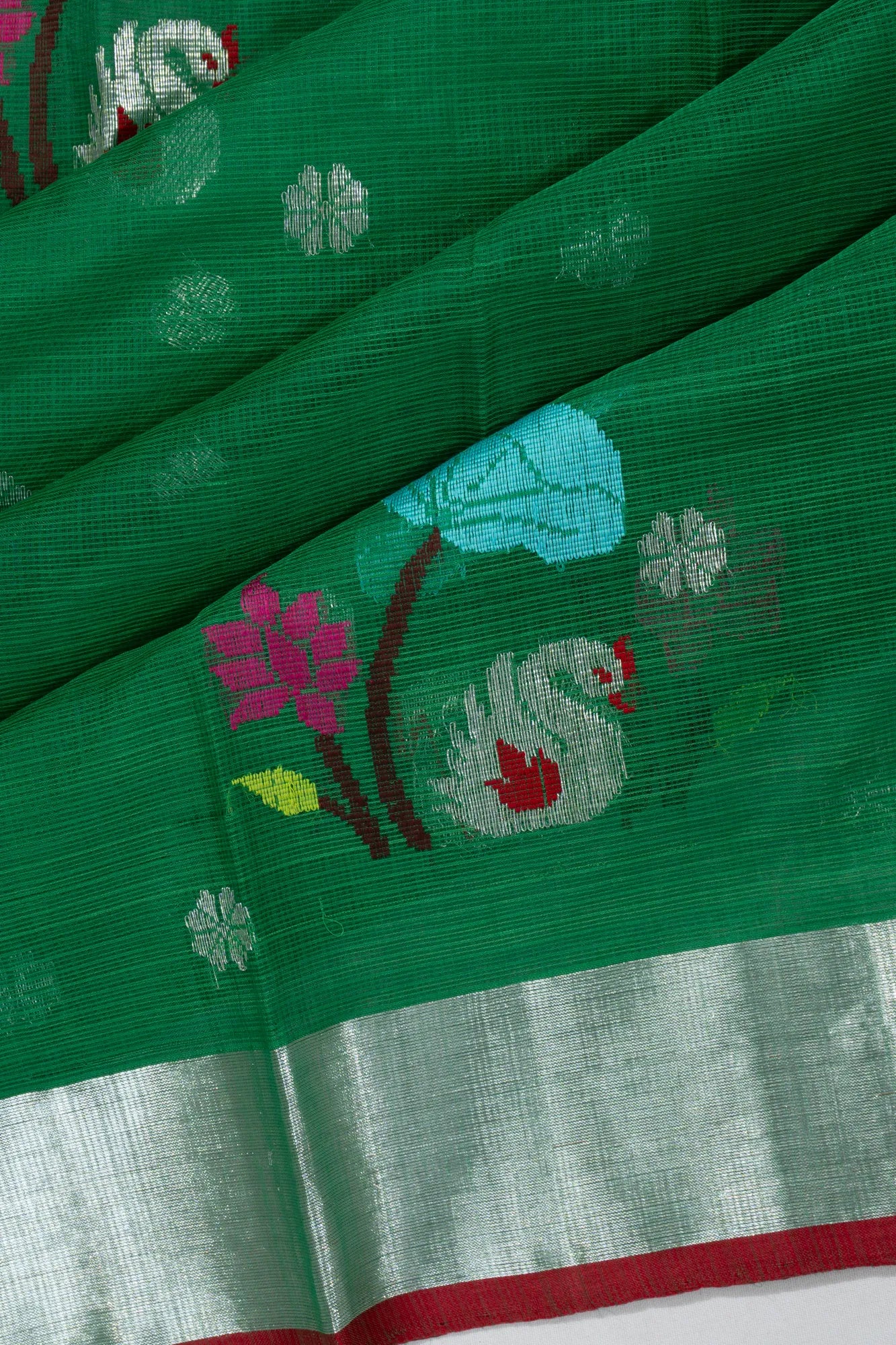 Zari Kota Cotton Butta Green Saree