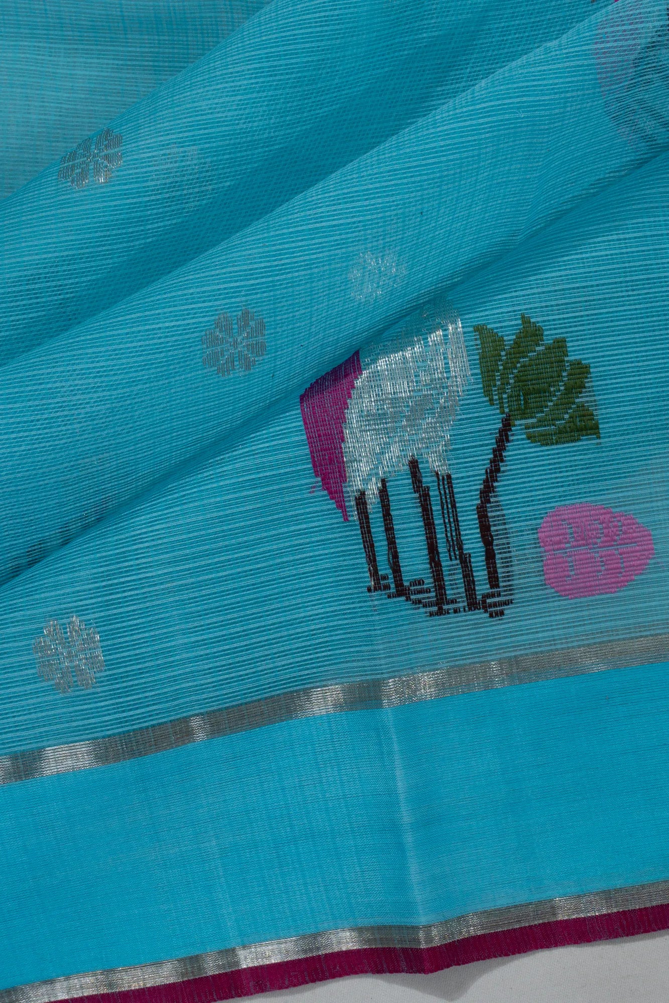 Zari Kota Cotton Butta Sky Blue Saree