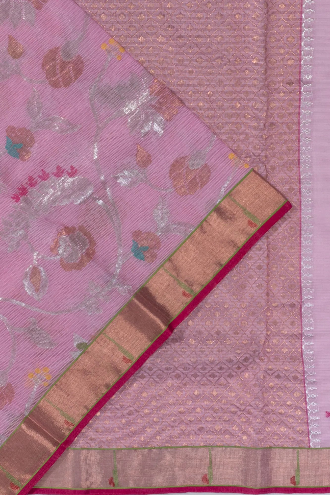 Zari Kota Cotton Jaal Baby Pink Saree