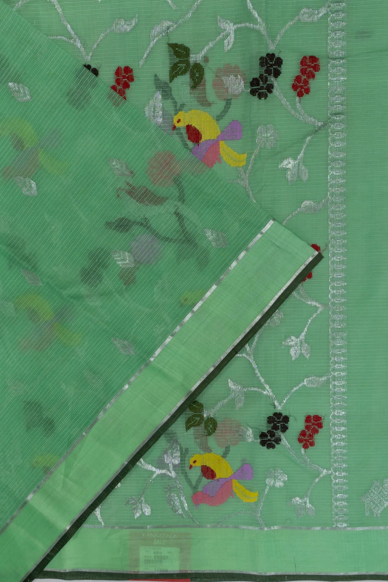 Zari Kota Cotton Butta Green Saree