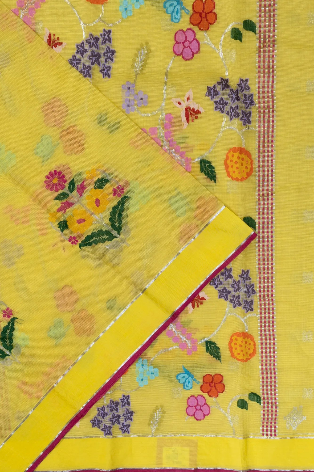 Zari Kota Cotton Butta Yellow Saree