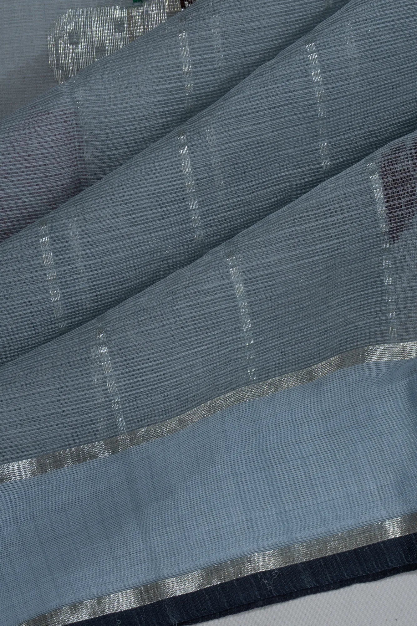 Zari Kota Cotton Lines Grey Saree