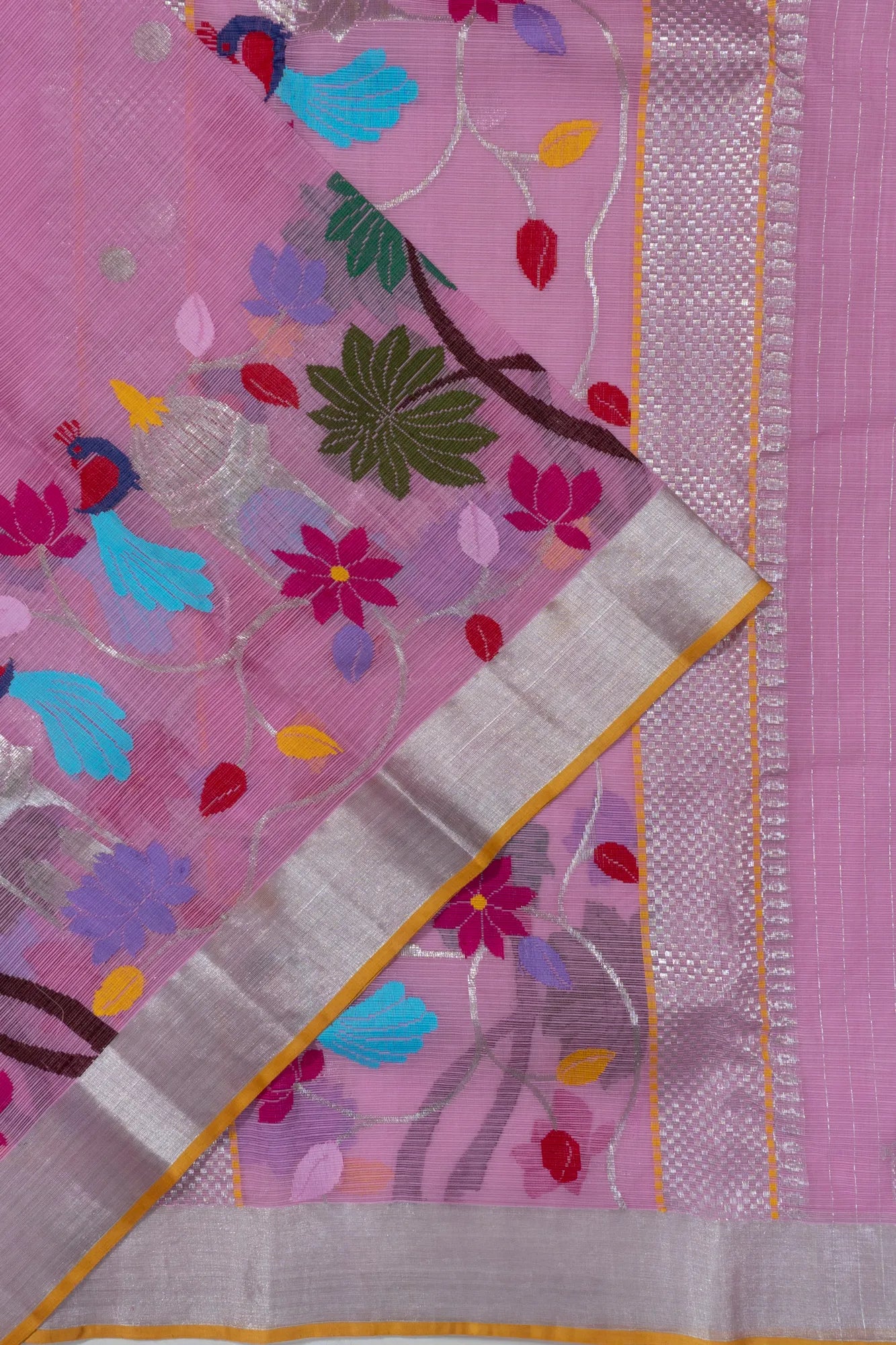 Zari Kota Cotton Butta Baby Pink Saree