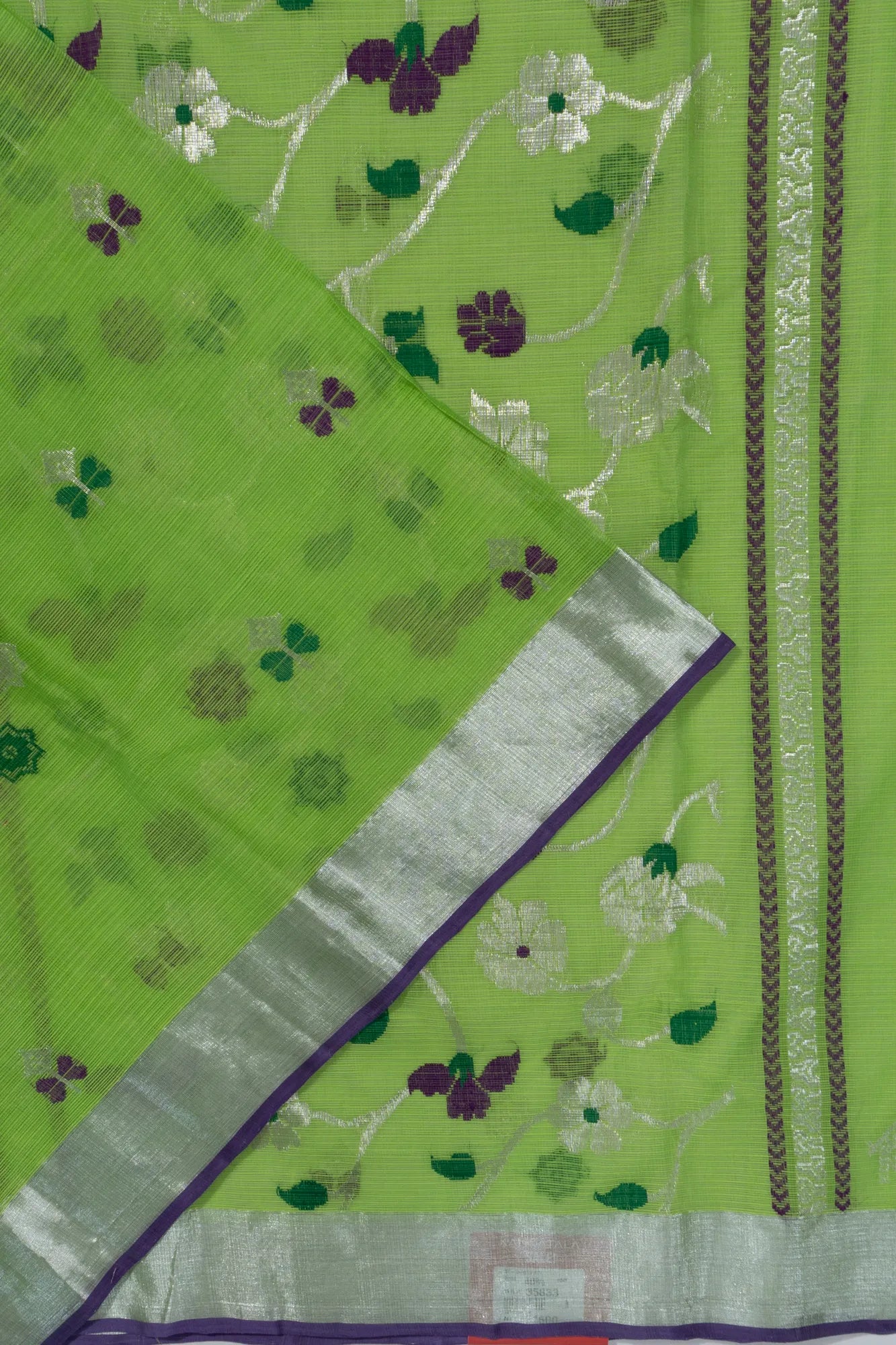 Zari Kota Cotton Butta Green Saree